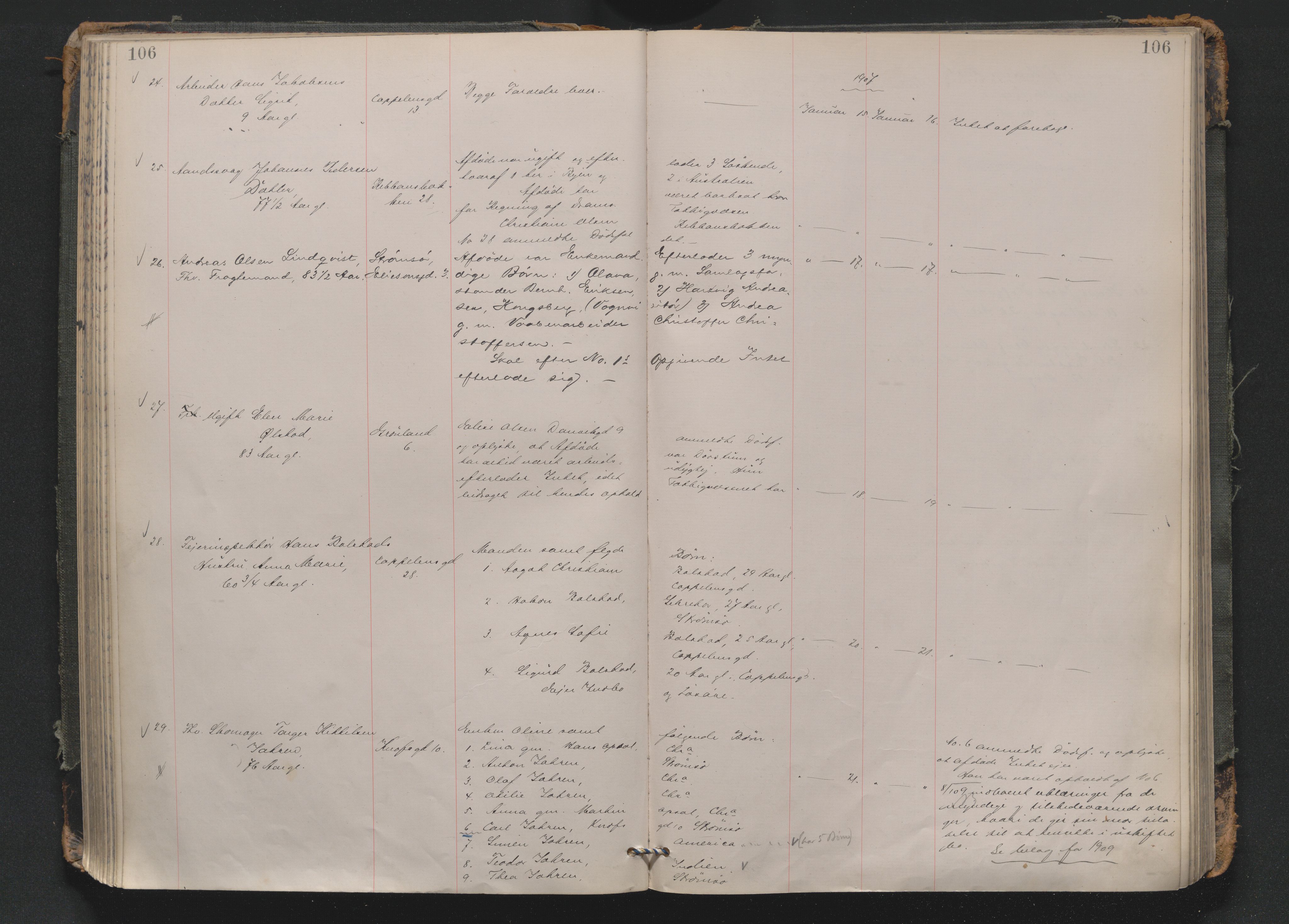 Drammen byfogd, AV/SAKO-A-222/H/Ha/Haa/L0010: Dødsjournal., 1905-1909, p. 106