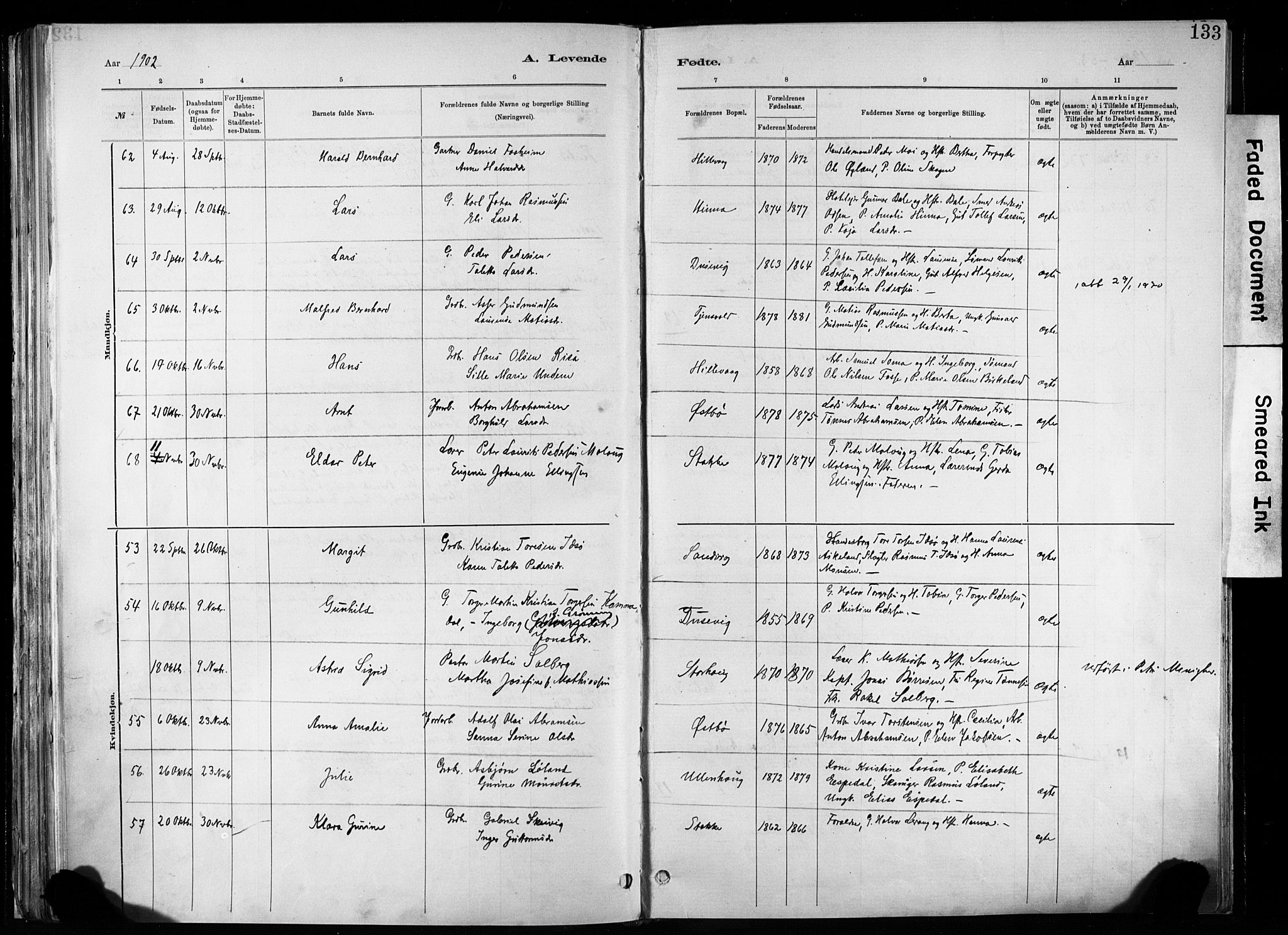 Hetland sokneprestkontor, AV/SAST-A-101826/30/30BA/L0011: Parish register (official) no. A 11, 1884-1911, p. 133