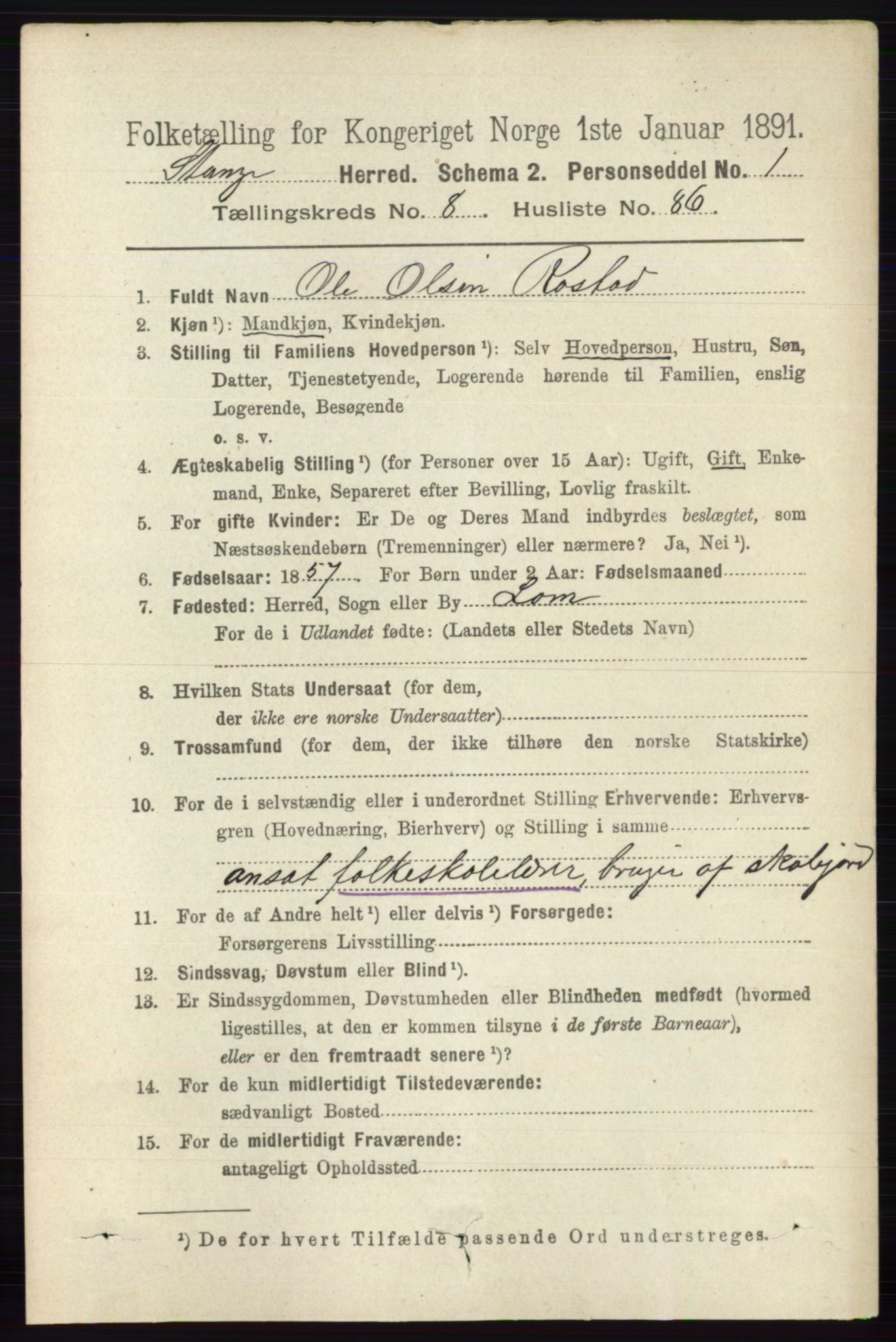 RA, 1891 census for 0417 Stange, 1891, p. 5923