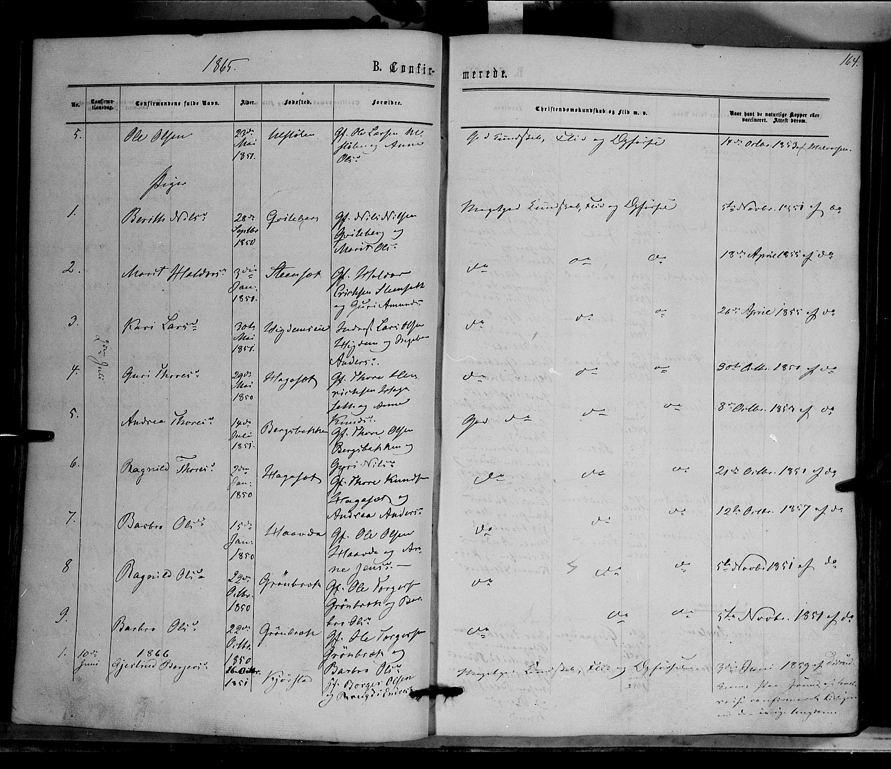 Nord-Aurdal prestekontor, SAH/PREST-132/H/Ha/Haa/L0008: Parish register (official) no. 8, 1863-1875, p. 164