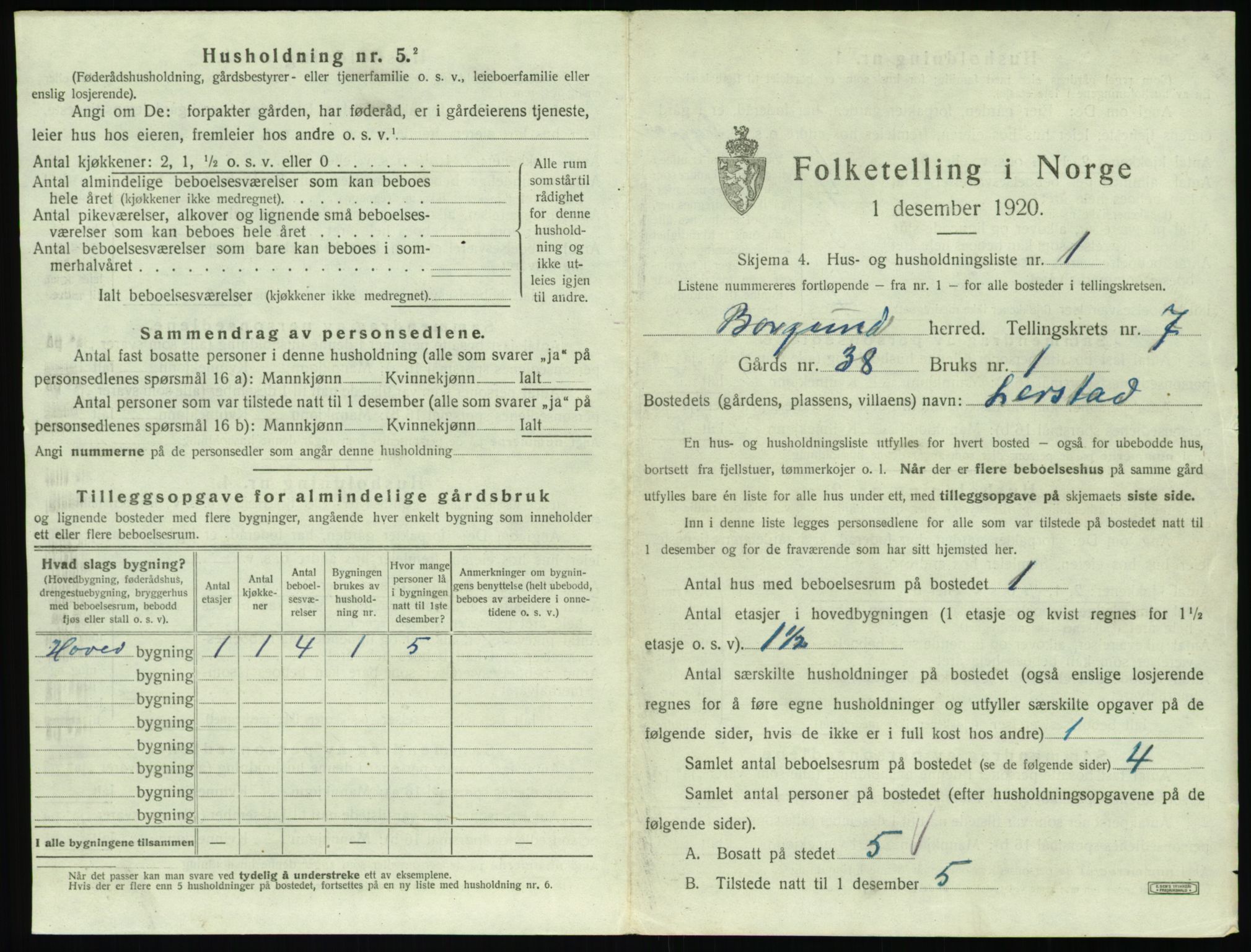 SAT, 1920 census for Borgund, 1920, p. 690