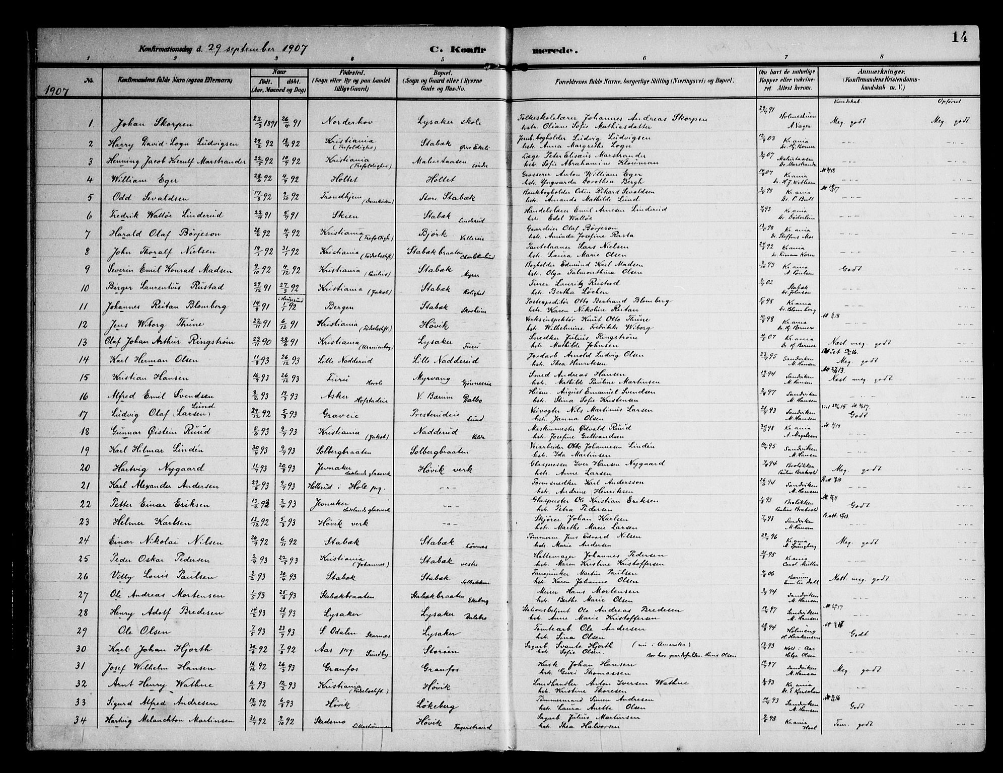 Østre Bærum prestekontor Kirkebøker, AV/SAO-A-10887/F/Fa/L0002: Parish register (official) no. 2, 1904-1924, p. 14