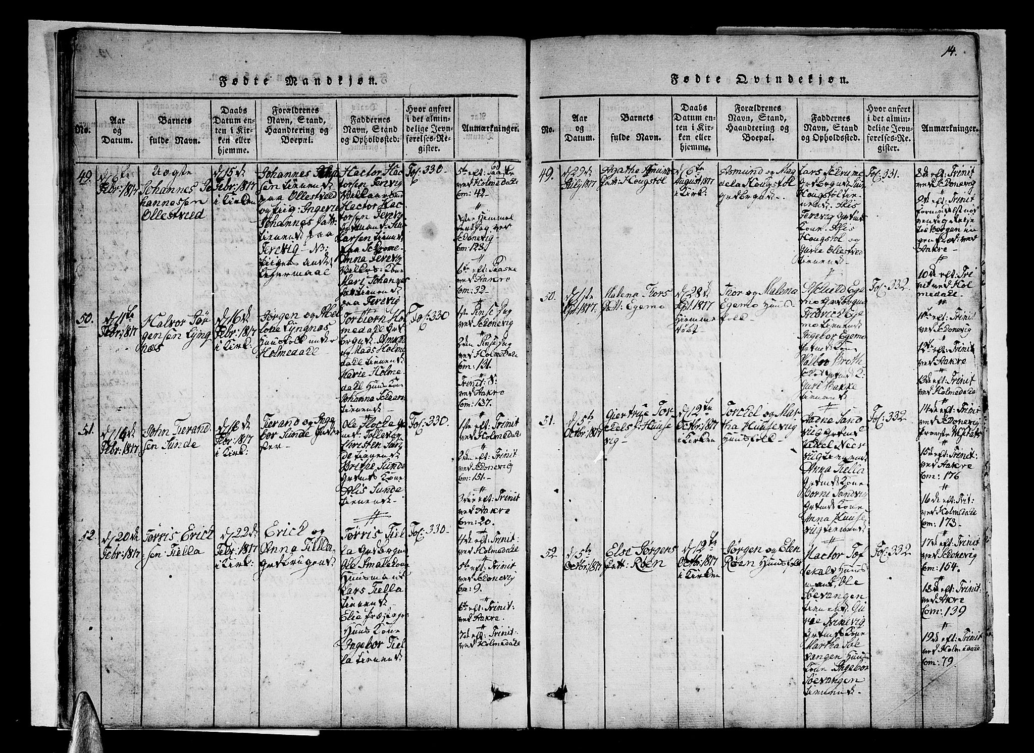 Skånevik sokneprestembete, SAB/A-77801/H/Haa: Parish register (official) no. A 3, 1815-1828, p. 14
