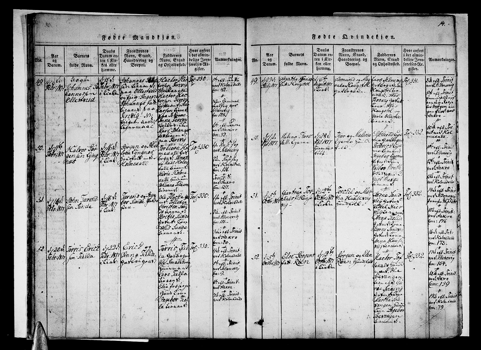 Skånevik sokneprestembete, AV/SAB-A-77801/H/Haa: Parish register (official) no. A 3, 1815-1828, p. 14