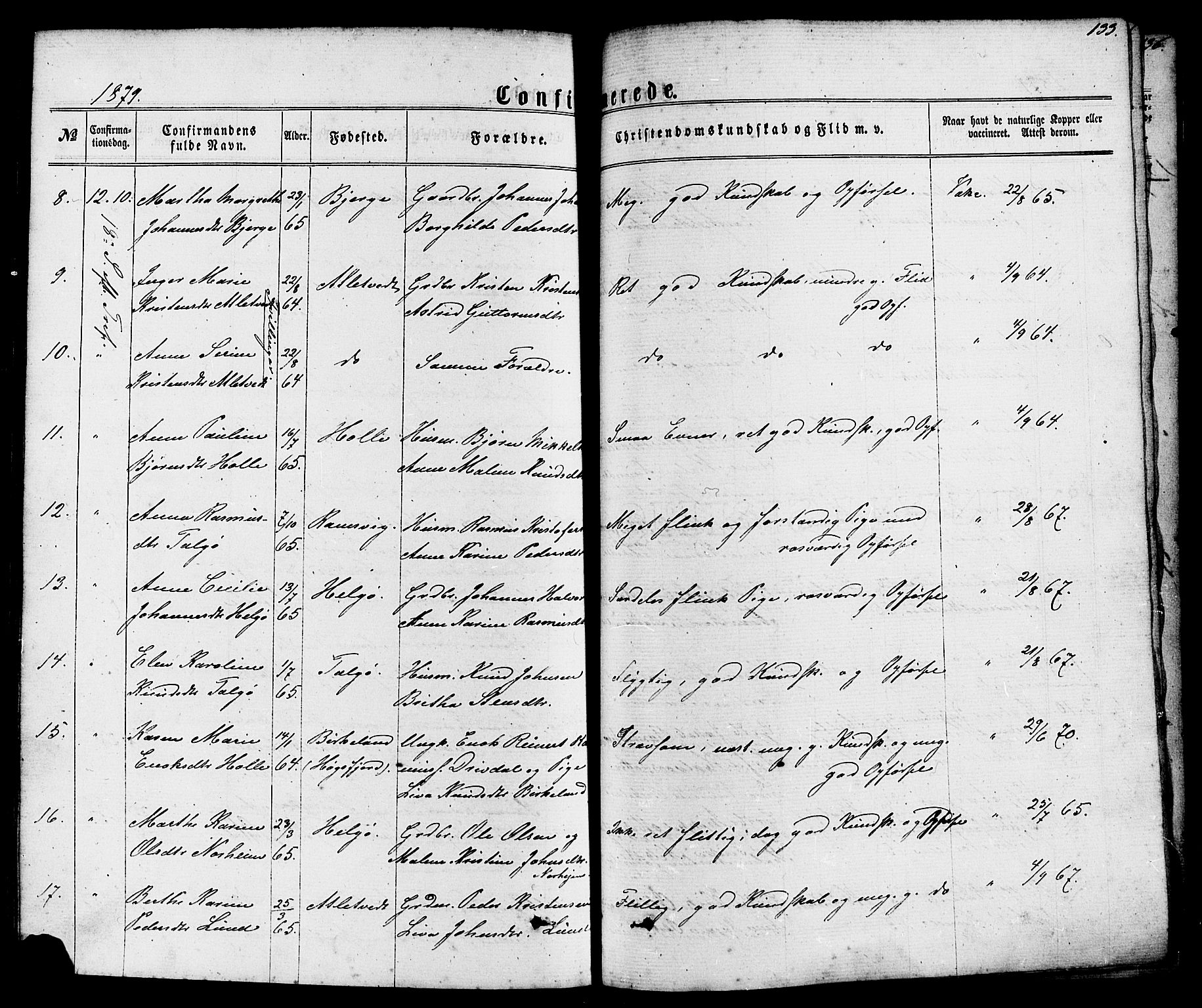 Nedstrand sokneprestkontor, SAST/A-101841/01/IV: Parish register (official) no. A 10, 1861-1887, p. 133