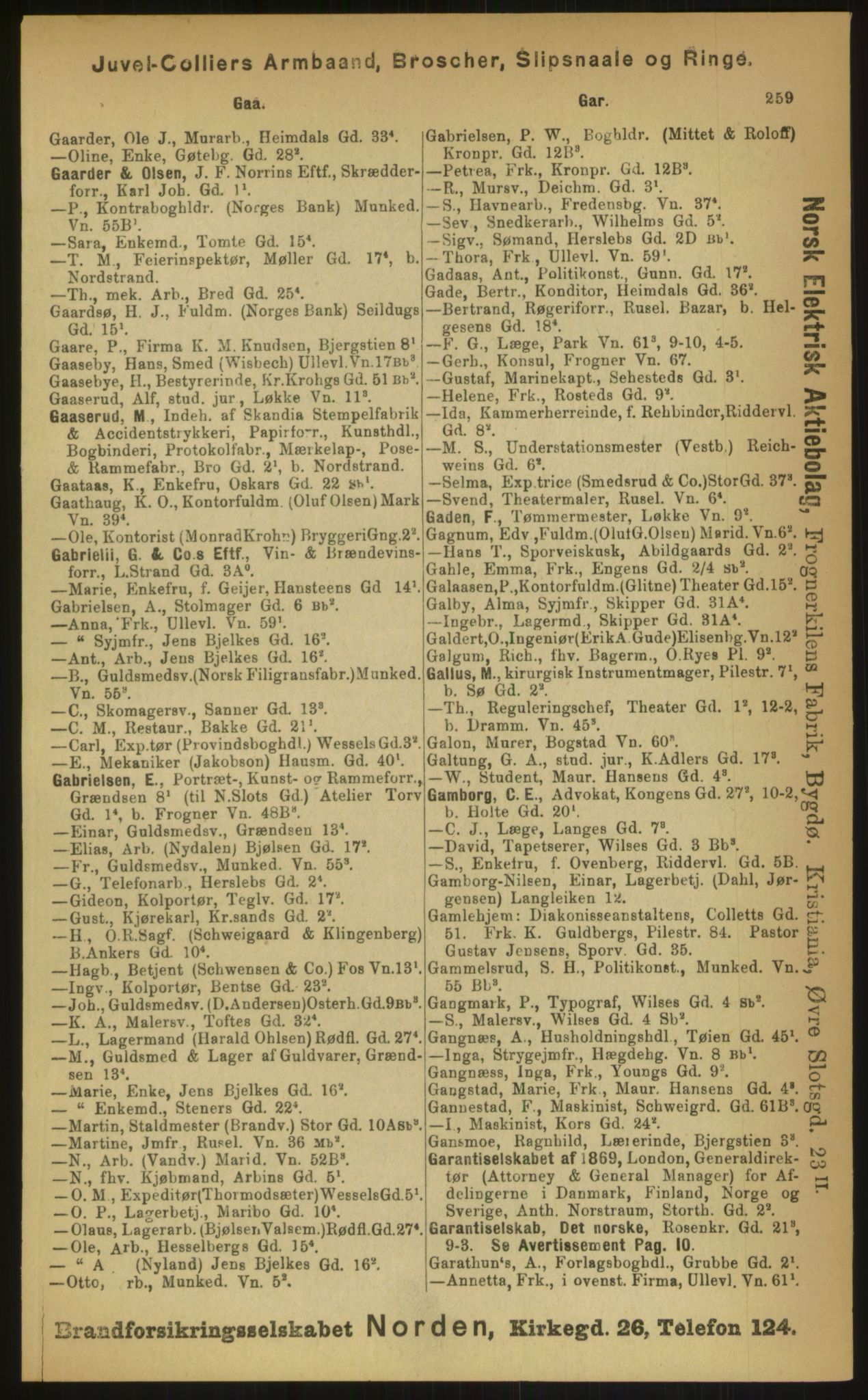 Kristiania/Oslo adressebok, PUBL/-, 1899, p. 259