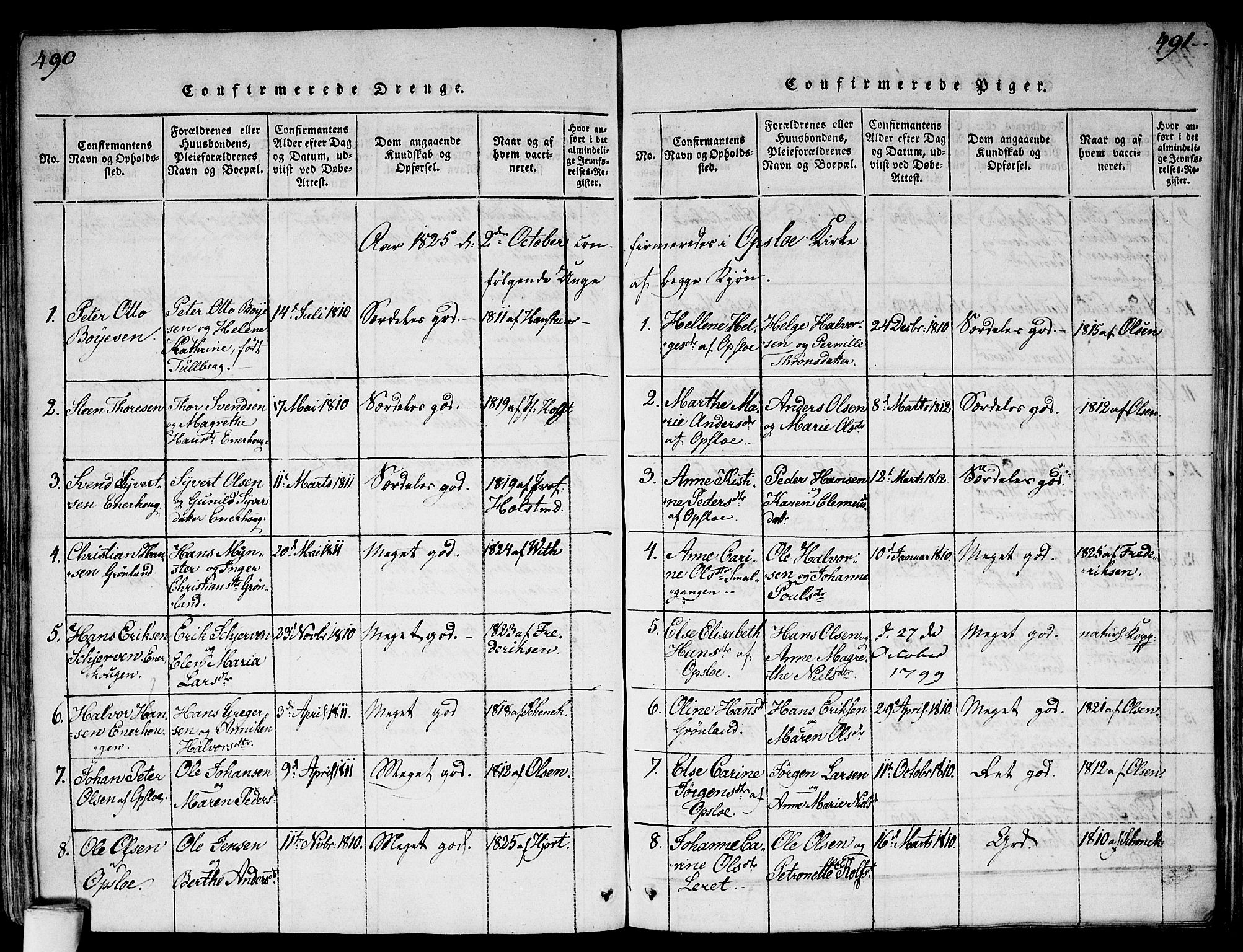 Gamlebyen prestekontor Kirkebøker, AV/SAO-A-10884/F/Fa/L0002: Parish register (official) no. 2, 1817-1829, p. 490-491