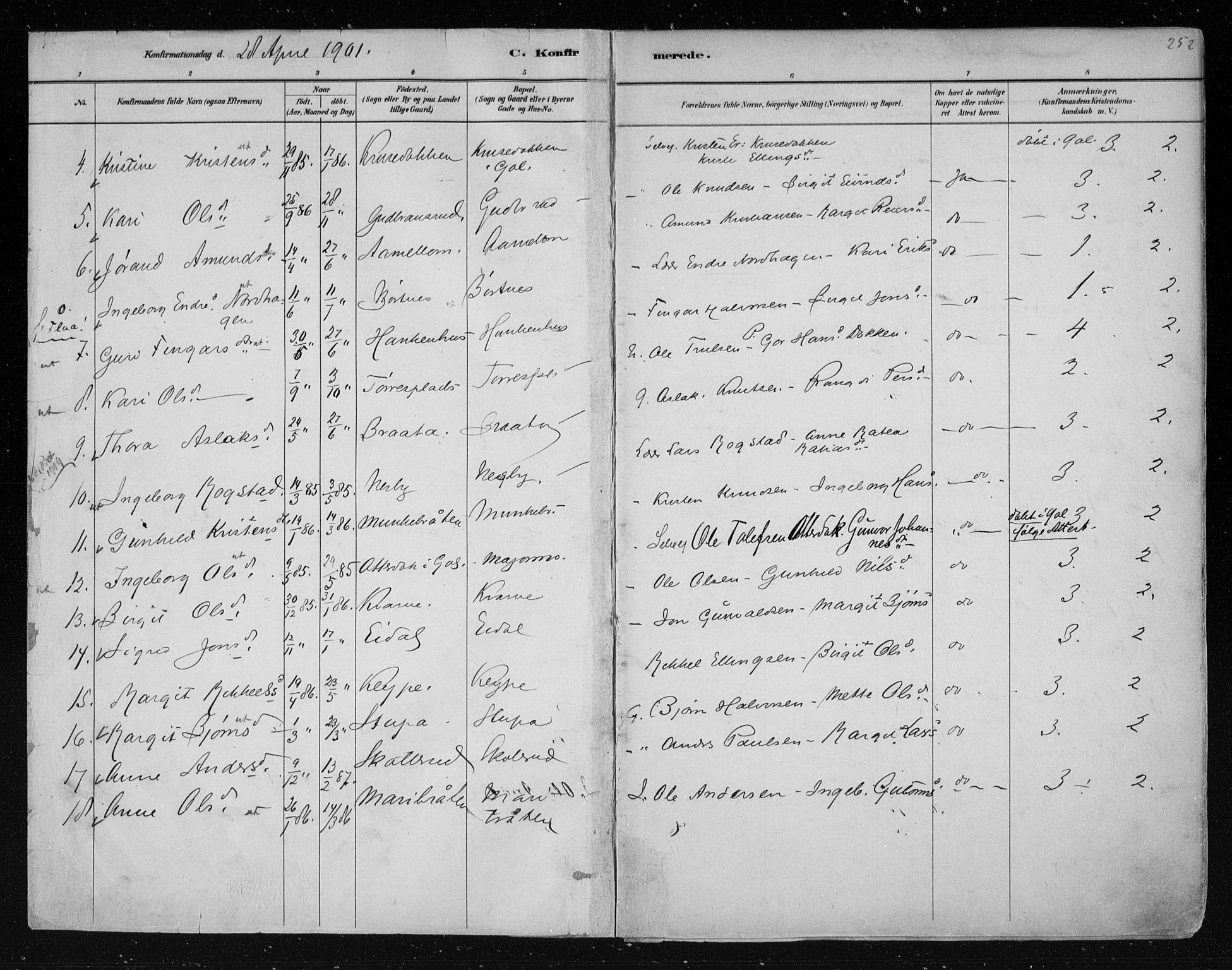 Nes kirkebøker, AV/SAKO-A-236/F/Fa/L0011: Parish register (official) no. 11, 1881-1912, p. 252