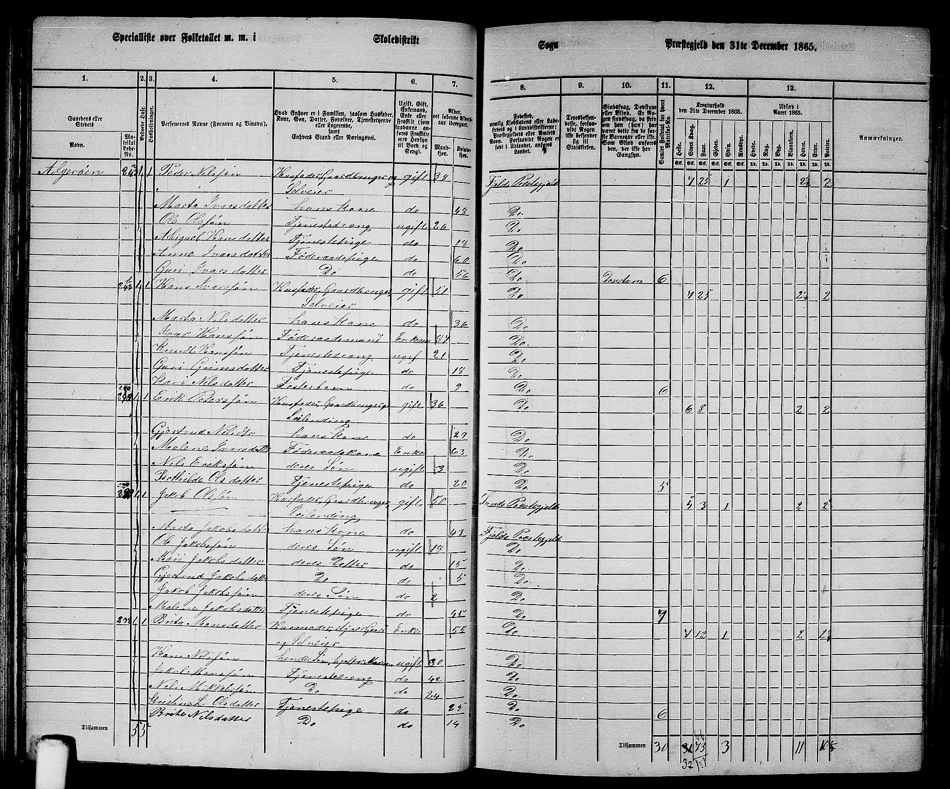 RA, 1865 census for Fjell, 1865, p. 77