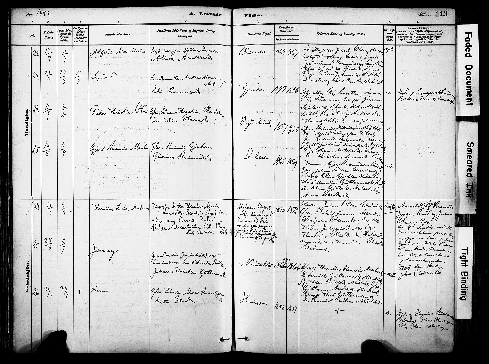 Eid sokneprestembete, AV/SAB-A-82301/H/Haa/Haab/L0001: Parish register (official) no. B 1, 1879-1906, p. 113