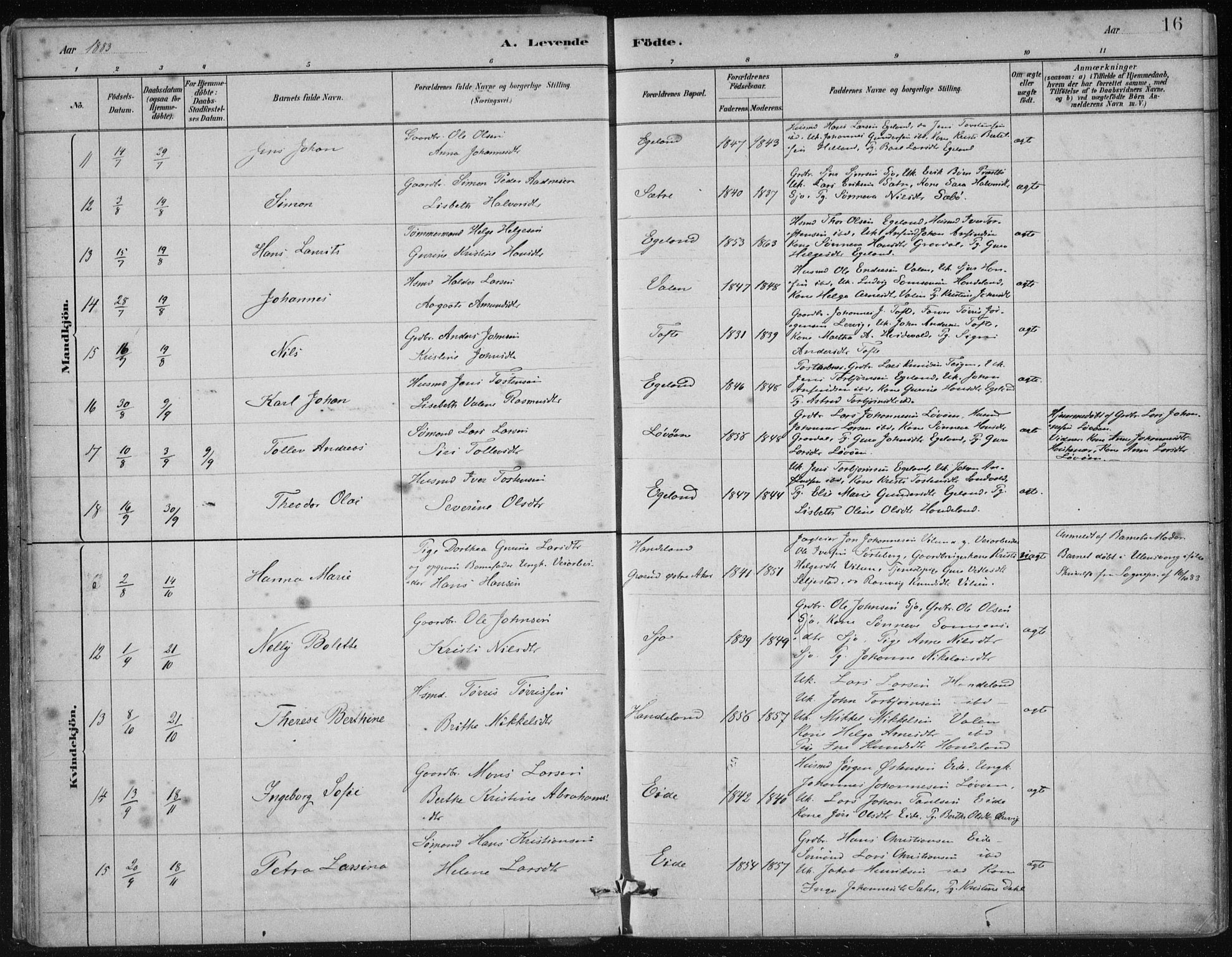 Fjelberg sokneprestembete, SAB/A-75201/H/Haa: Parish register (official) no. C  1, 1879-1918, p. 16