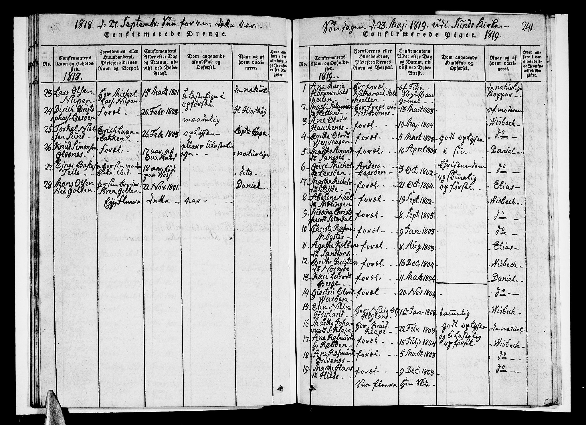 Sund sokneprestembete, AV/SAB-A-99930: Parish register (copy) no. A 1, 1816-1827, p. 241