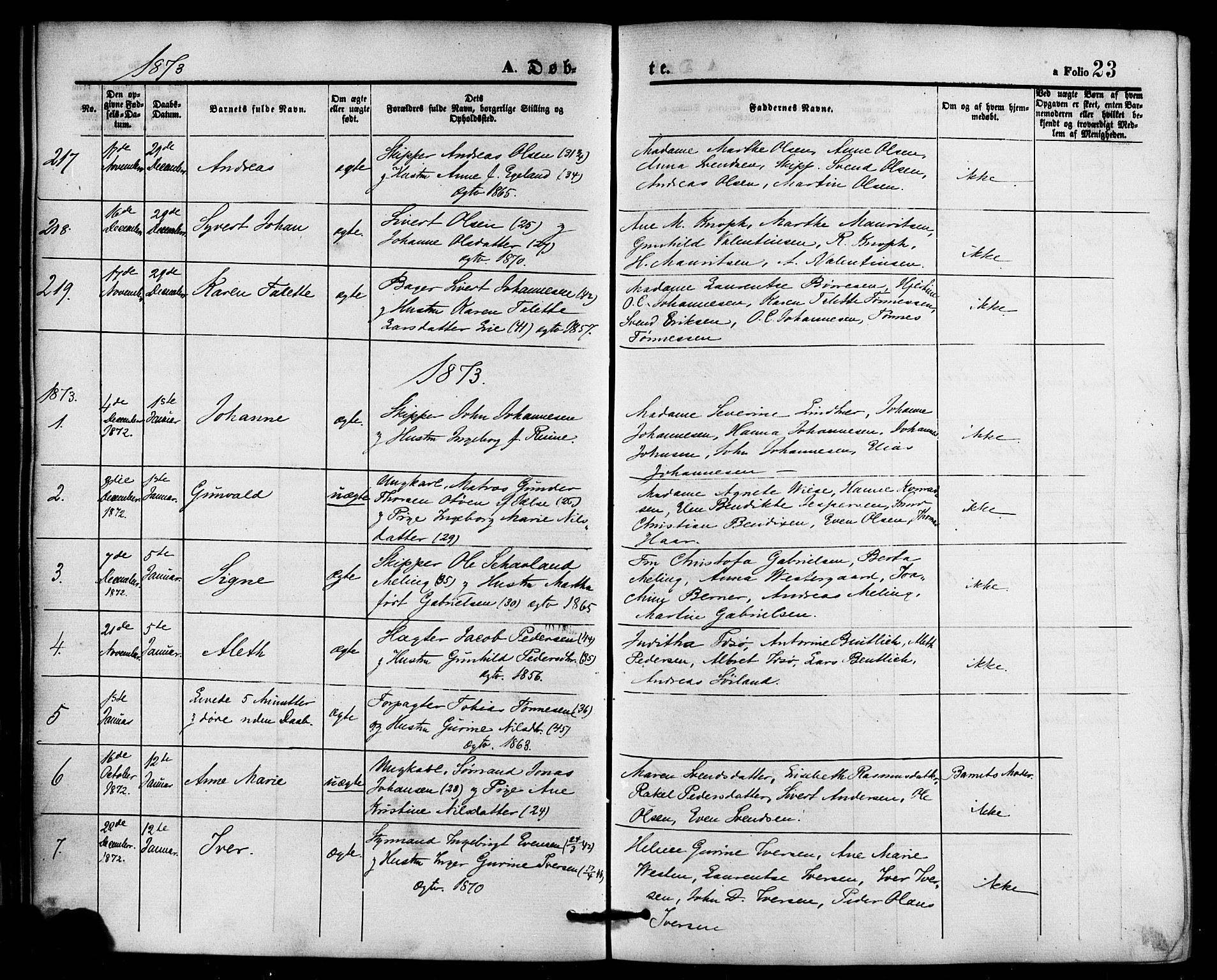 Domkirken sokneprestkontor, AV/SAST-A-101812/001/30/30BB/L0013: Parish register (copy) no. B 13, 1871-1880, p. 23