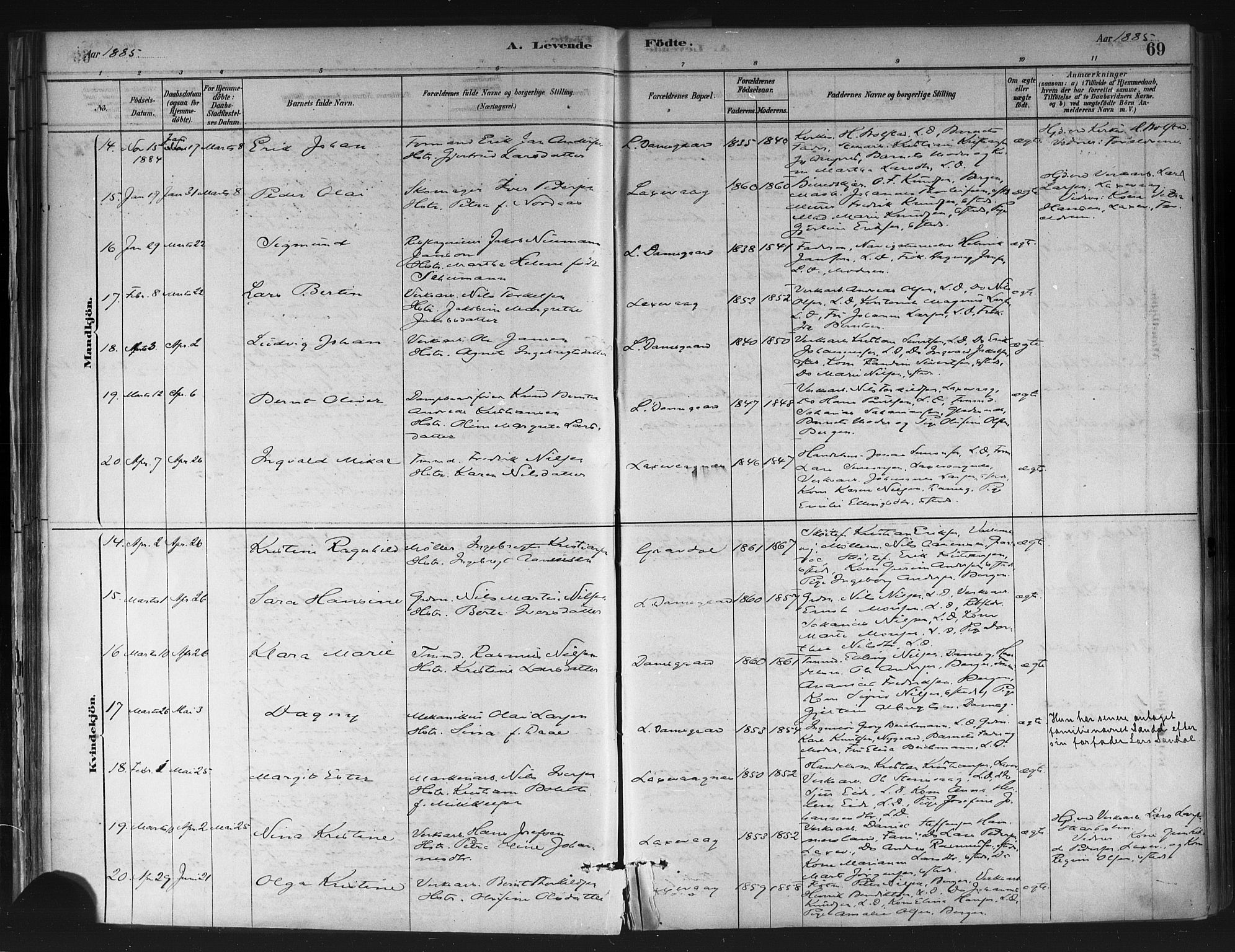 Askøy Sokneprestembete, AV/SAB-A-74101/H/Ha/Haa/Haae/L0002: Parish register (official) no. E 2, 1878-1891, p. 69