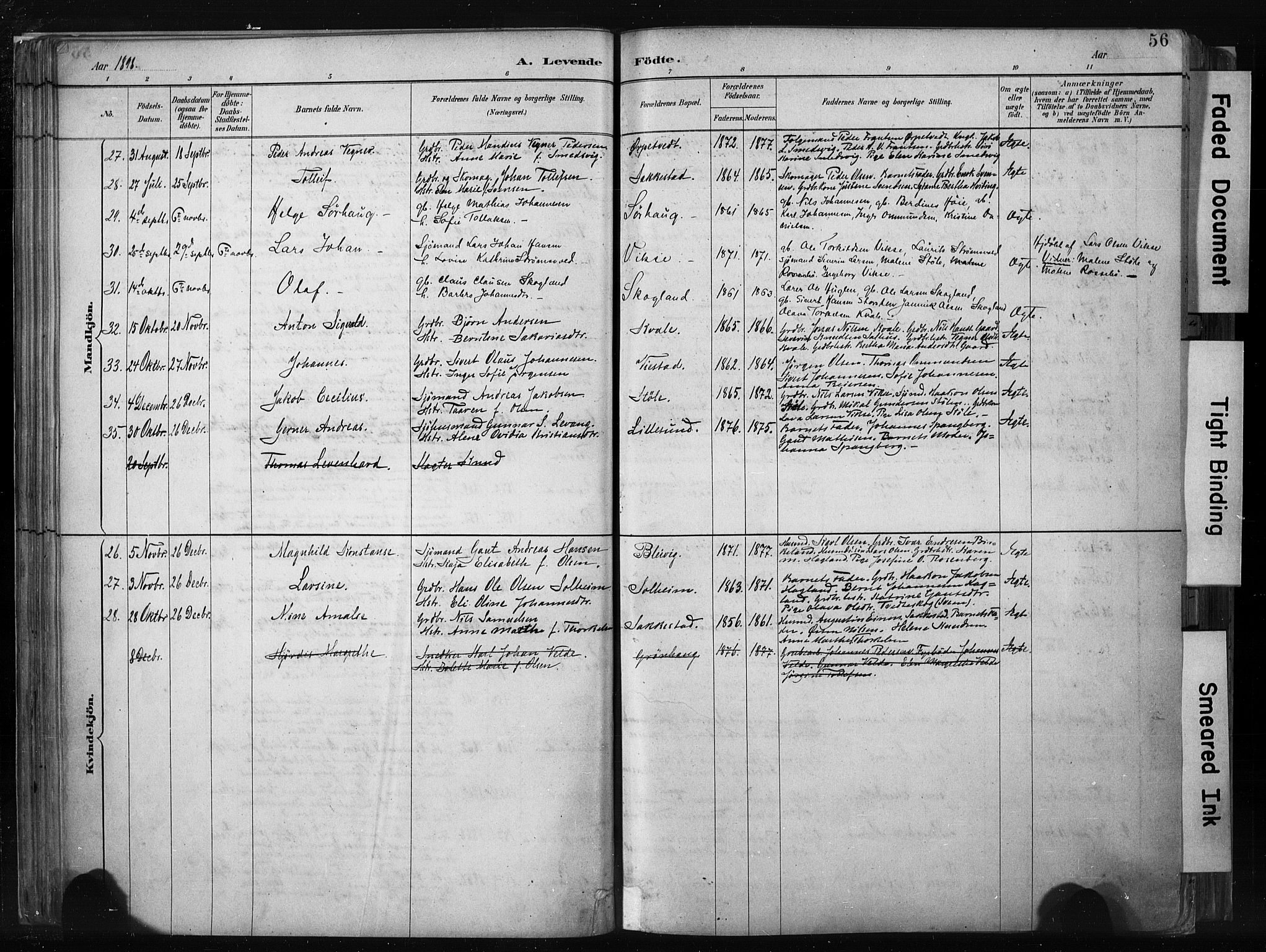 Haugesund sokneprestkontor, AV/SAST-A -101863/H/Ha/Haa/L0004: Parish register (official) no. A 4, 1886-1908, p. 56