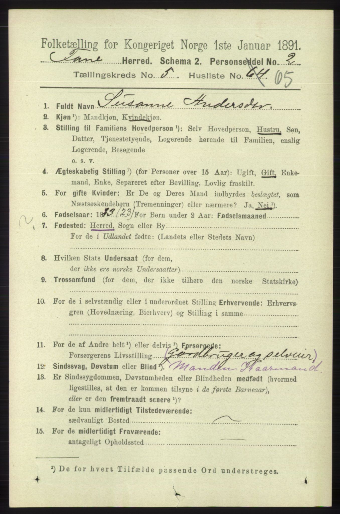 RA, 1891 census for 1249 Fana, 1891, p. 2504