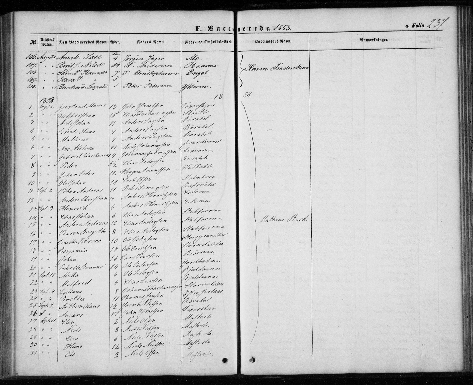 Ministerialprotokoller, klokkerbøker og fødselsregistre - Nordland, AV/SAT-A-1459/827/L0392: Parish register (official) no. 827A04, 1853-1866, p. 237