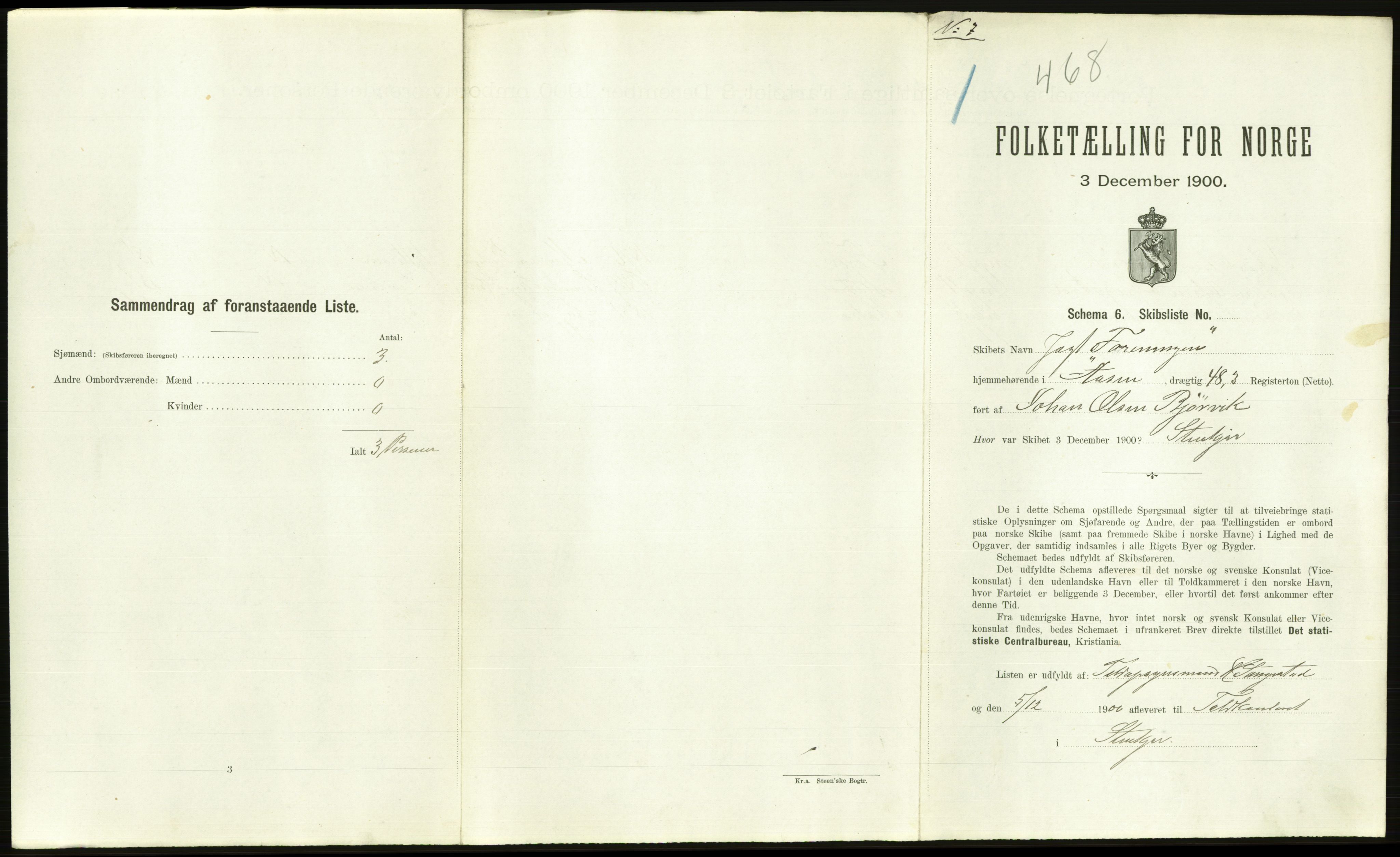 RA, 1900 Census - ship lists from ships in Norwegian harbours, harbours abroad and at sea, 1900, p. 2553