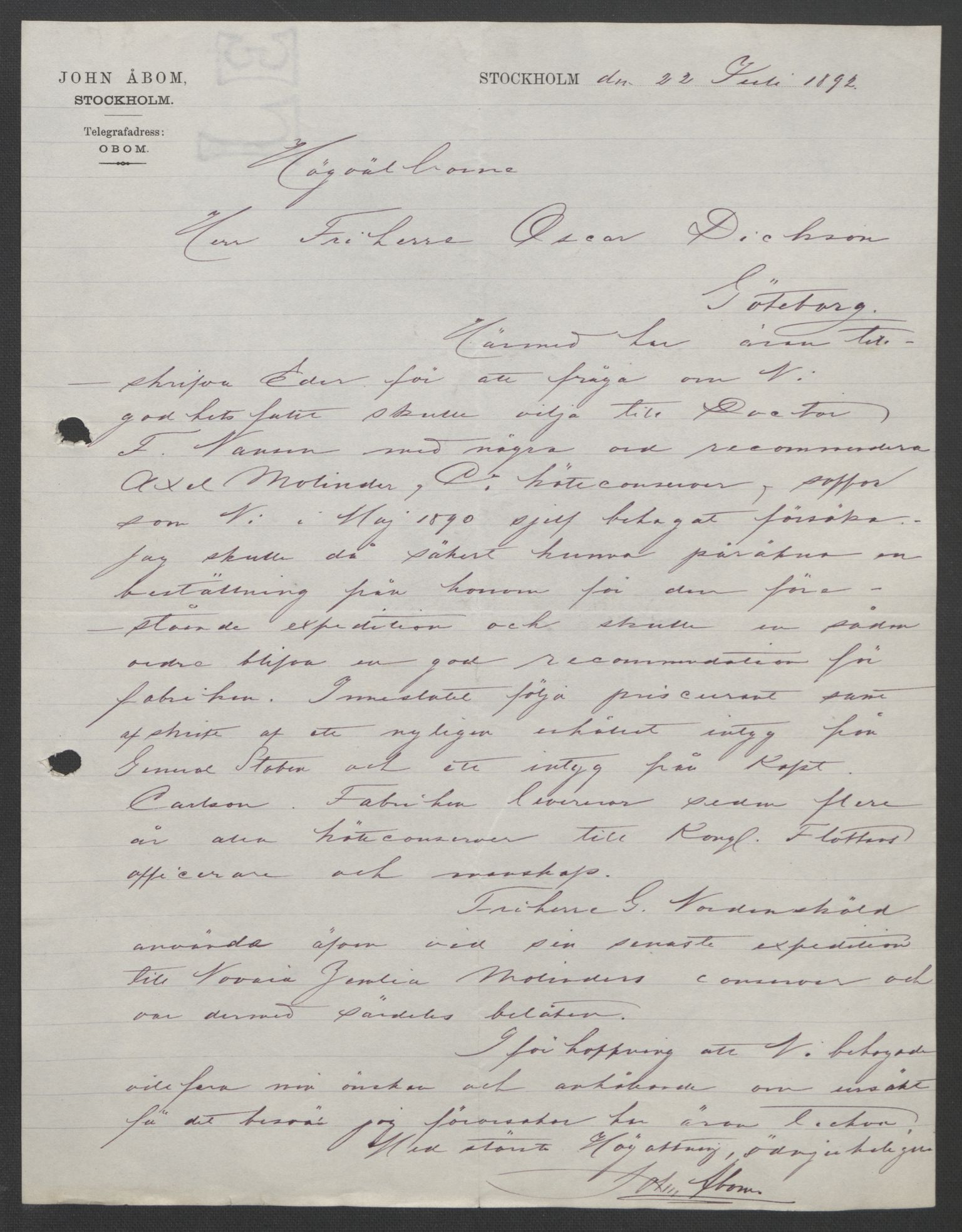 Arbeidskomitéen for Fridtjof Nansens polarekspedisjon, AV/RA-PA-0061/D/L0004: Innk. brev og telegrammer vedr. proviant og utrustning, 1892-1893, p. 5