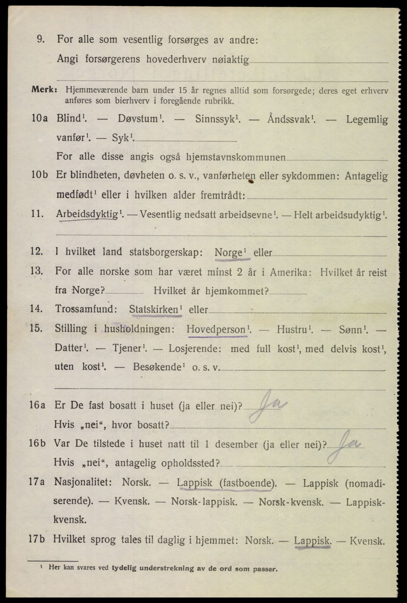 SAT, 1920 census for Evenes, 1920, p. 10585