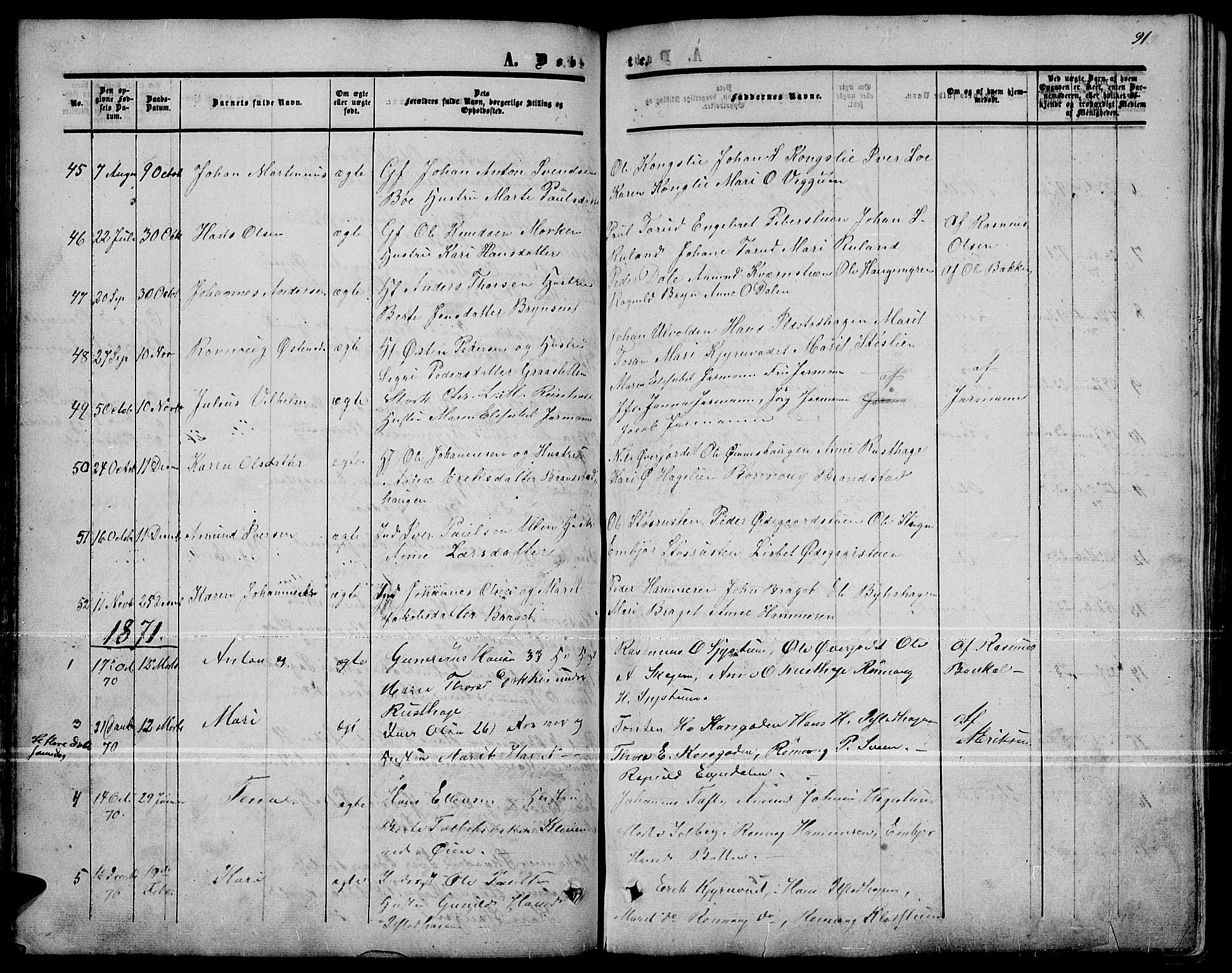 Nord-Fron prestekontor, SAH/PREST-080/H/Ha/Hab/L0001: Parish register (copy) no. 1, 1851-1883, p. 91