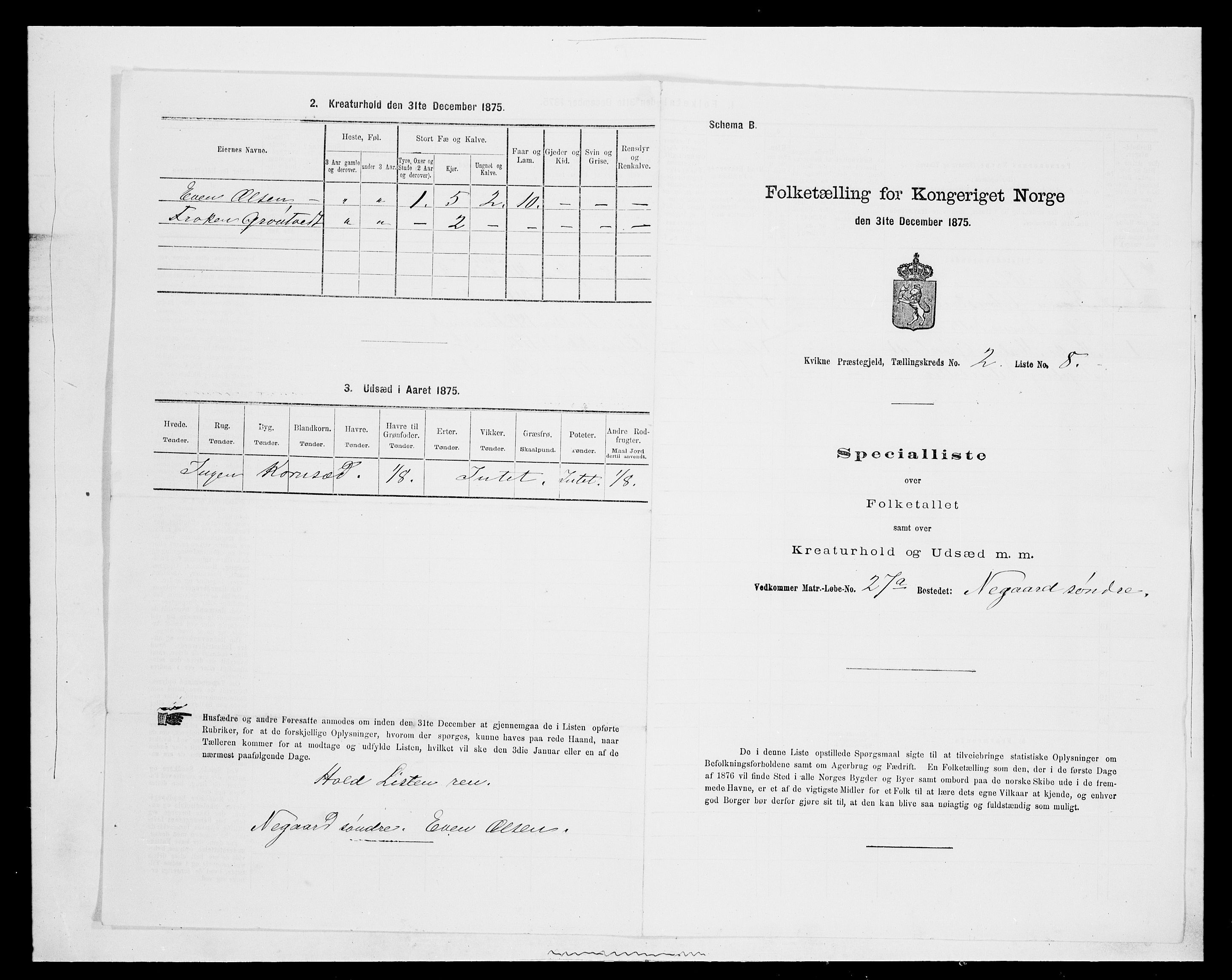 SAH, 1875 census for 0440P Kvikne, 1875, p. 143