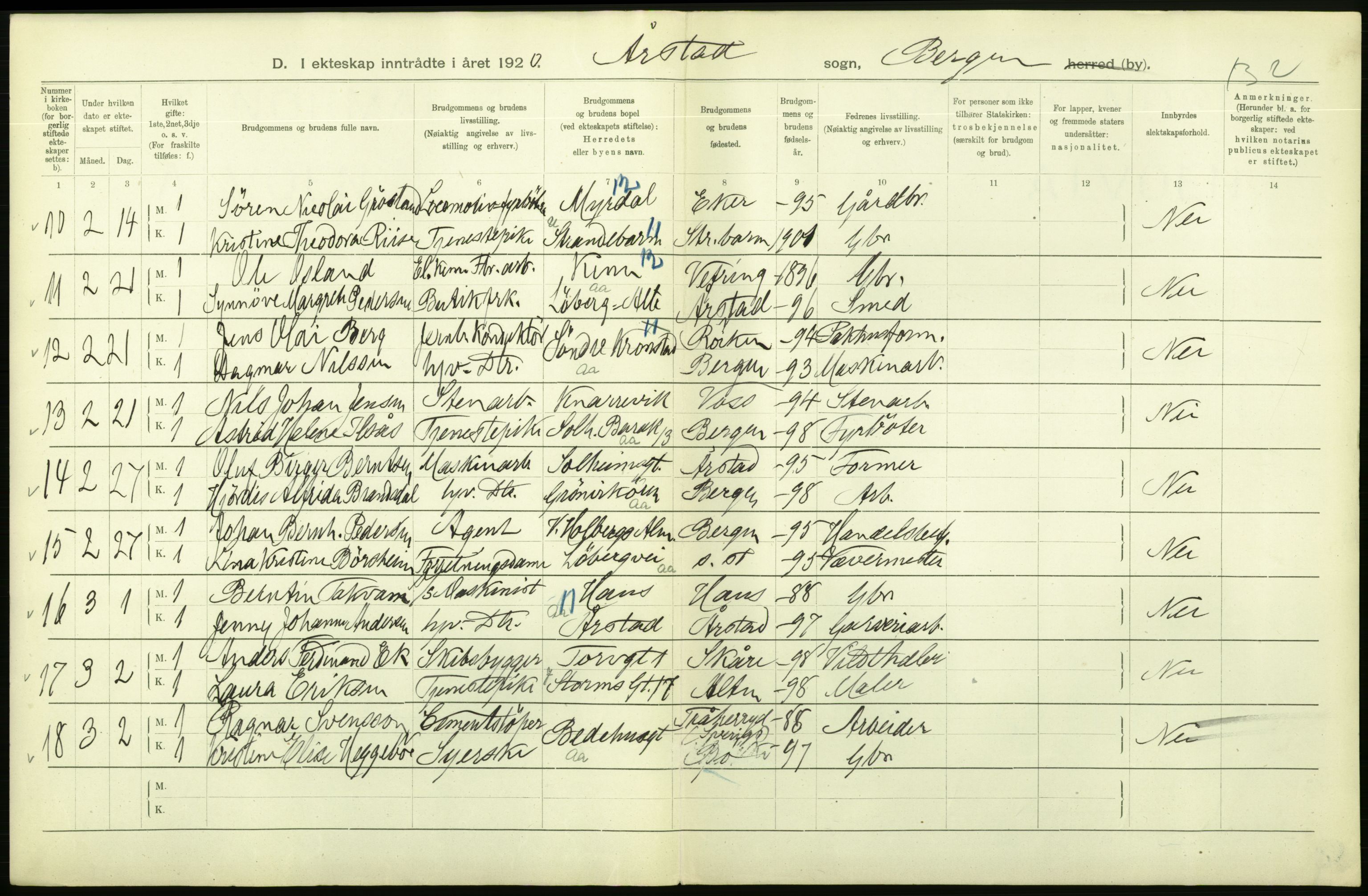 Statistisk sentralbyrå, Sosiodemografiske emner, Befolkning, AV/RA-S-2228/D/Df/Dfb/Dfbj/L0042: Bergen: Gifte, døde, dødfødte., 1920, p. 52