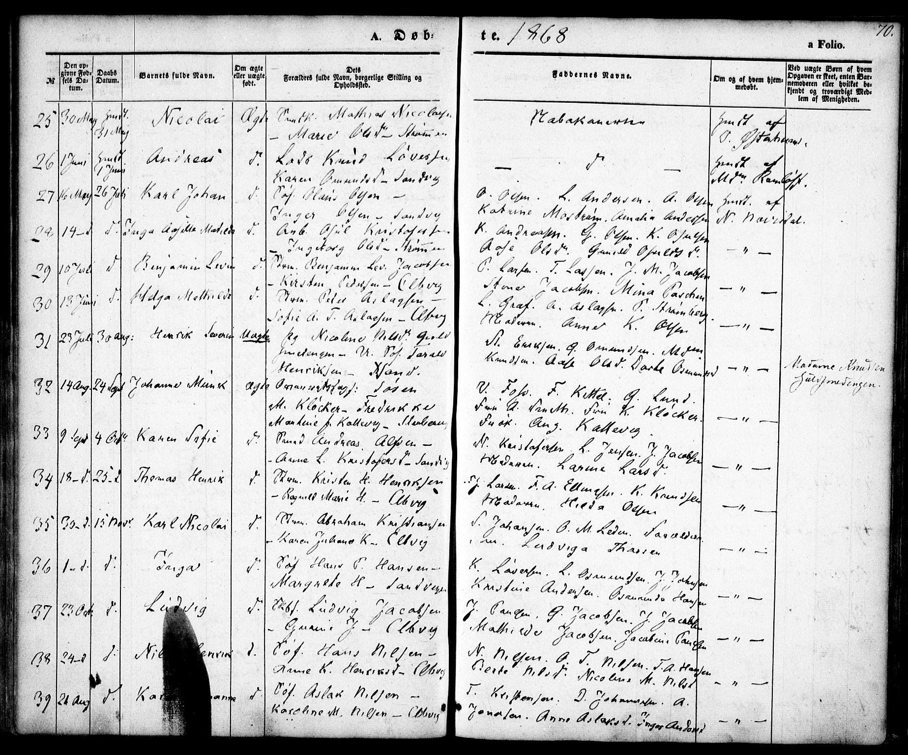 Hisøy sokneprestkontor, SAK/1111-0020/F/Fa/L0001: Parish register (official) no. A 1, 1849-1871, p. 70