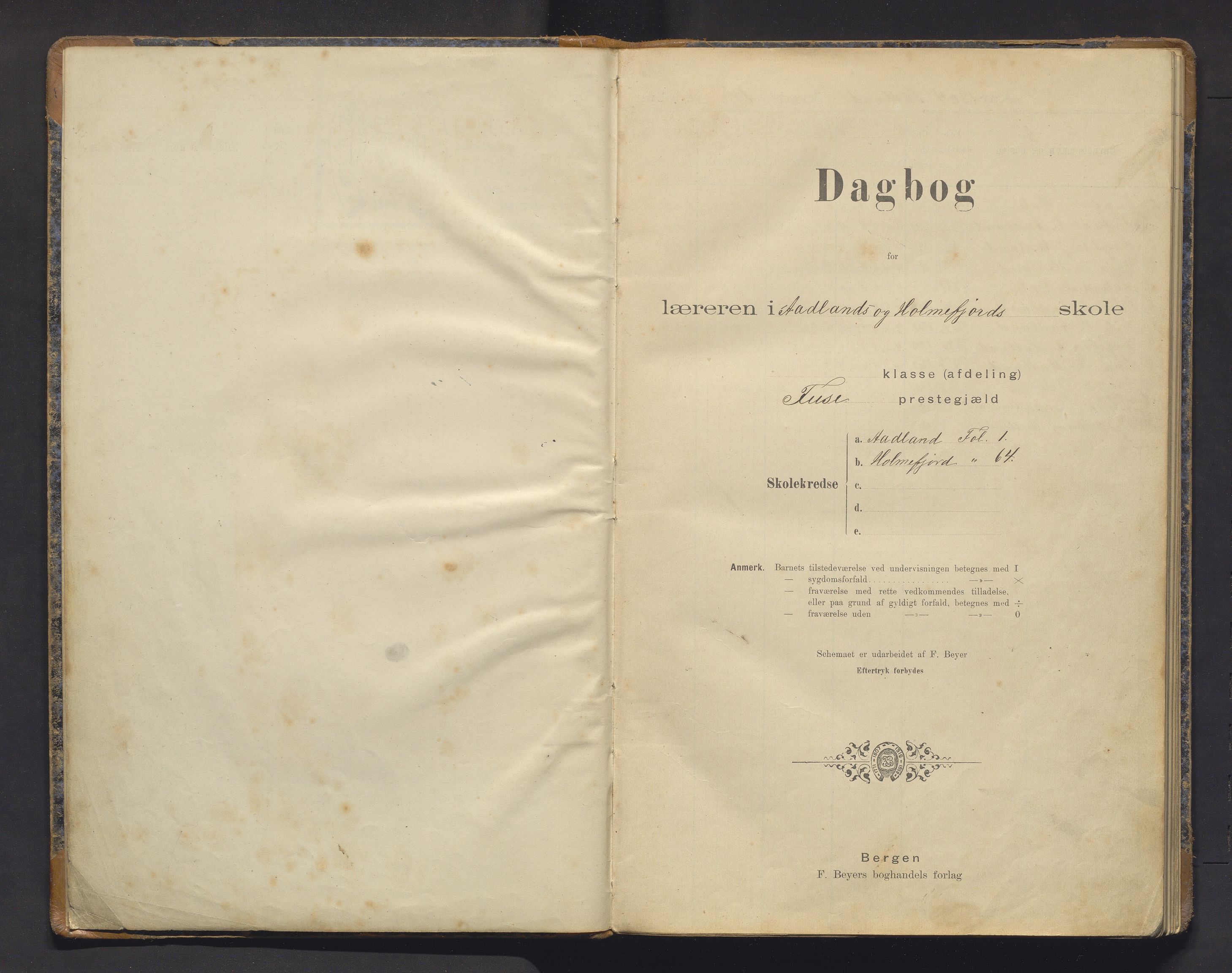 Fusa kommune. Barneskulane, IKAH/1241-231/G/Ga/L0008: Skuledagbok for Holmefjord og Ådland, 1904-1920