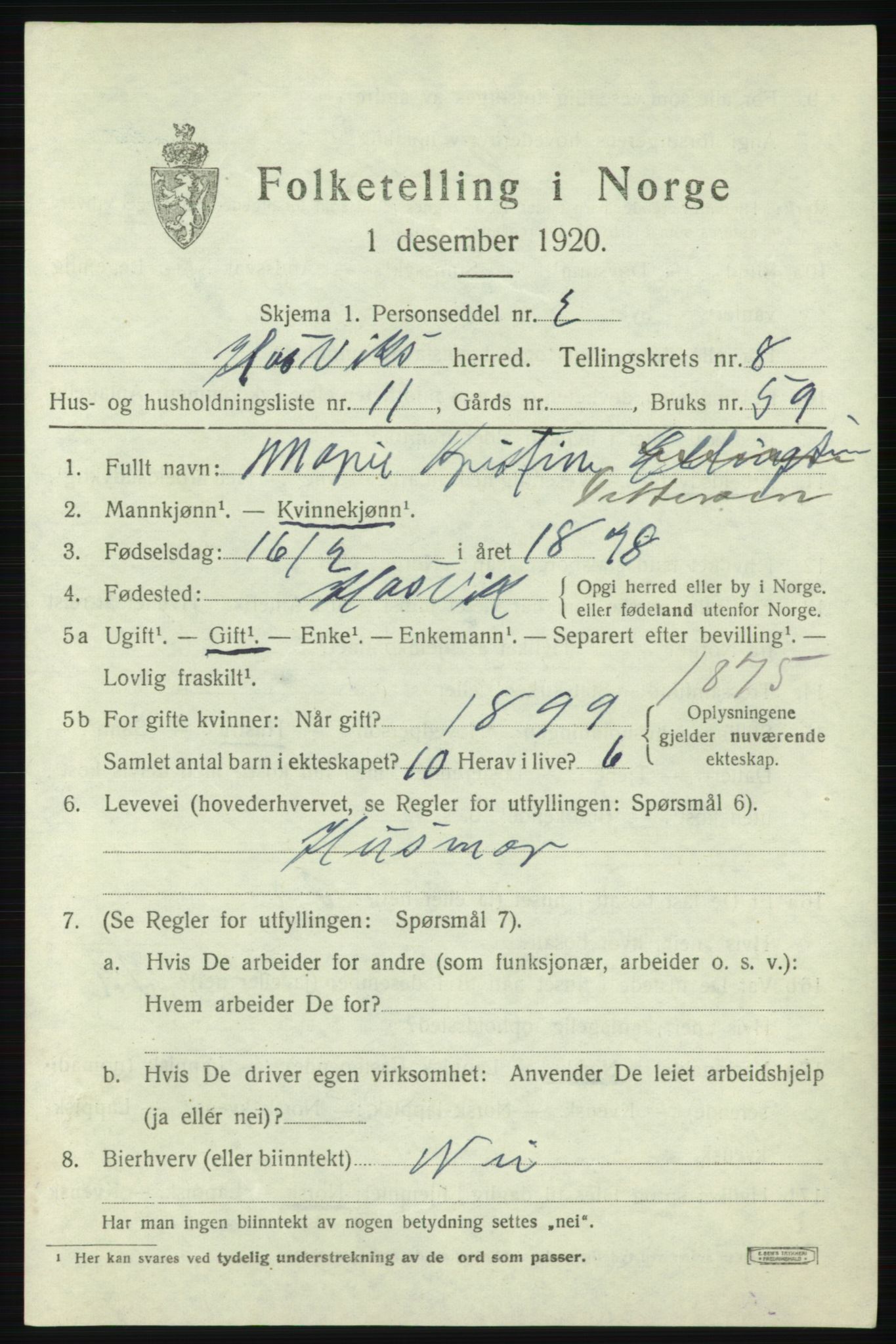 SATØ, 1920 census for Hasvik, 1920, p. 3153