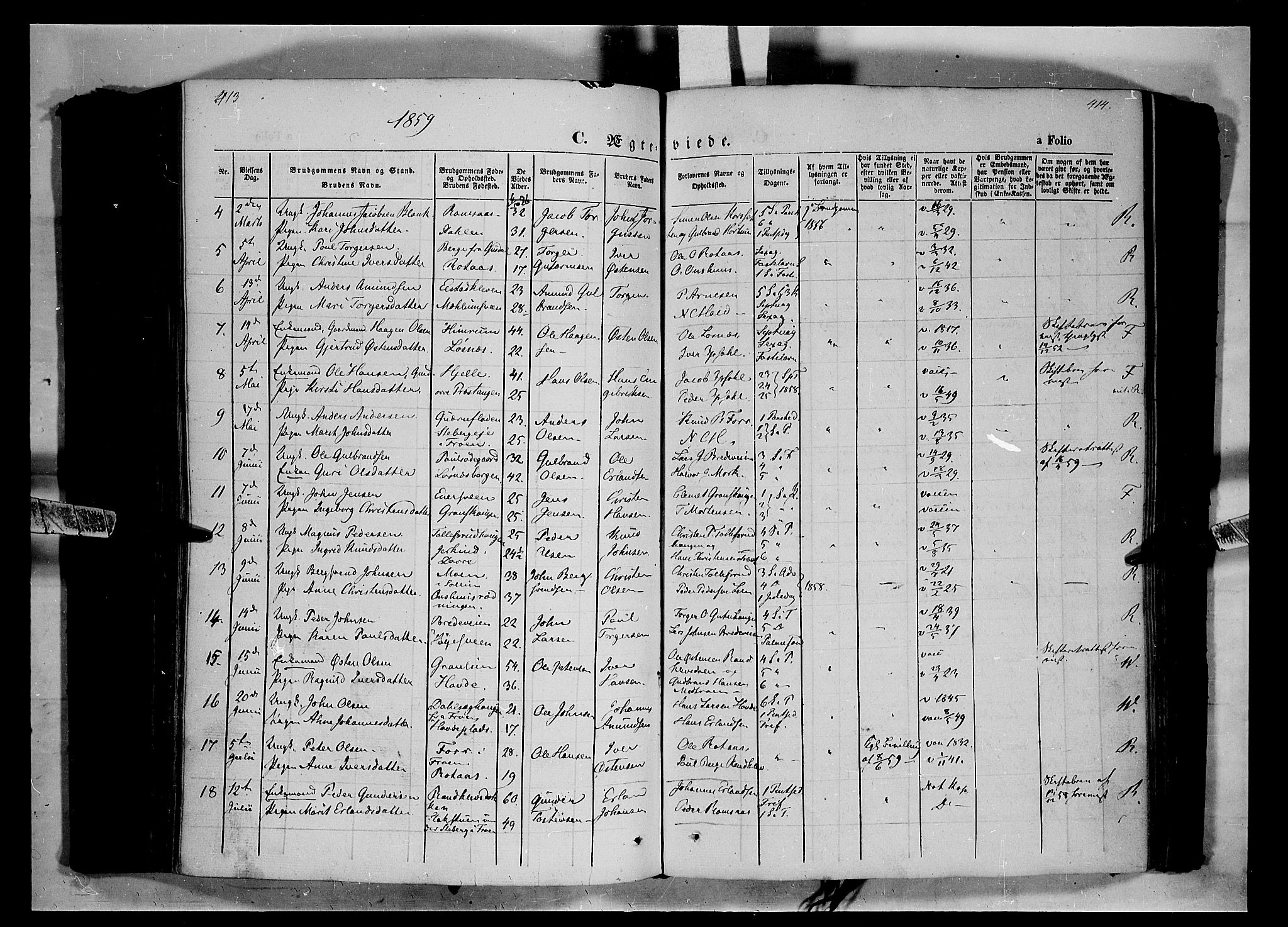 Ringebu prestekontor, SAH/PREST-082/H/Ha/Haa/L0006: Parish register (official) no. 6, 1848-1859, p. 413-414