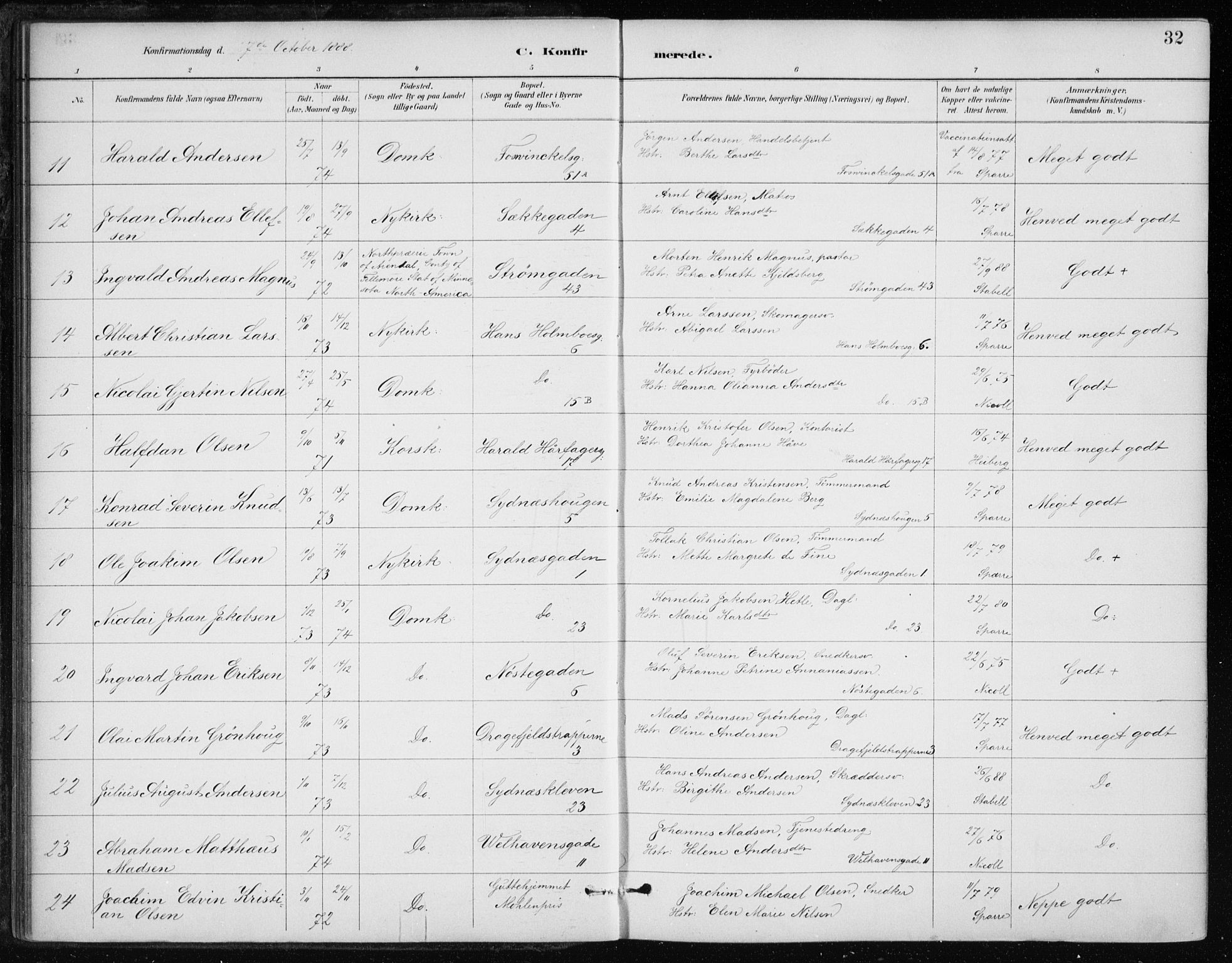 Johanneskirken sokneprestembete, AV/SAB-A-76001/H/Haa/L0008: Parish register (official) no. C 1, 1885-1907, p. 32