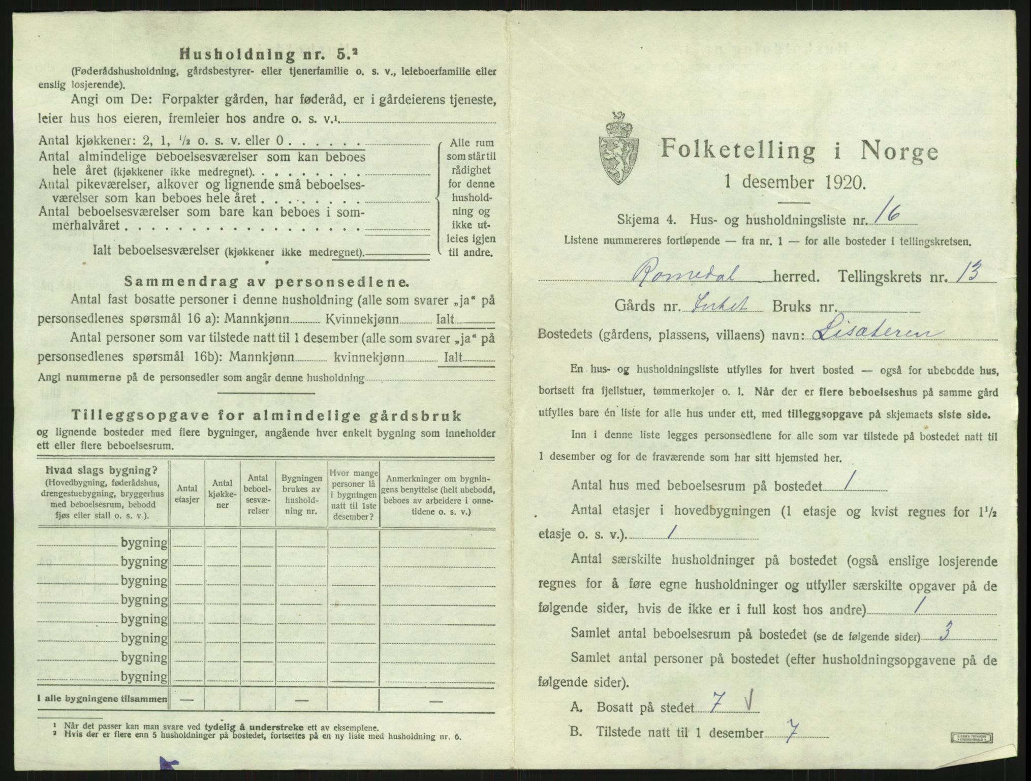 SAH, 1920 census for Romedal, 1920, p. 1937