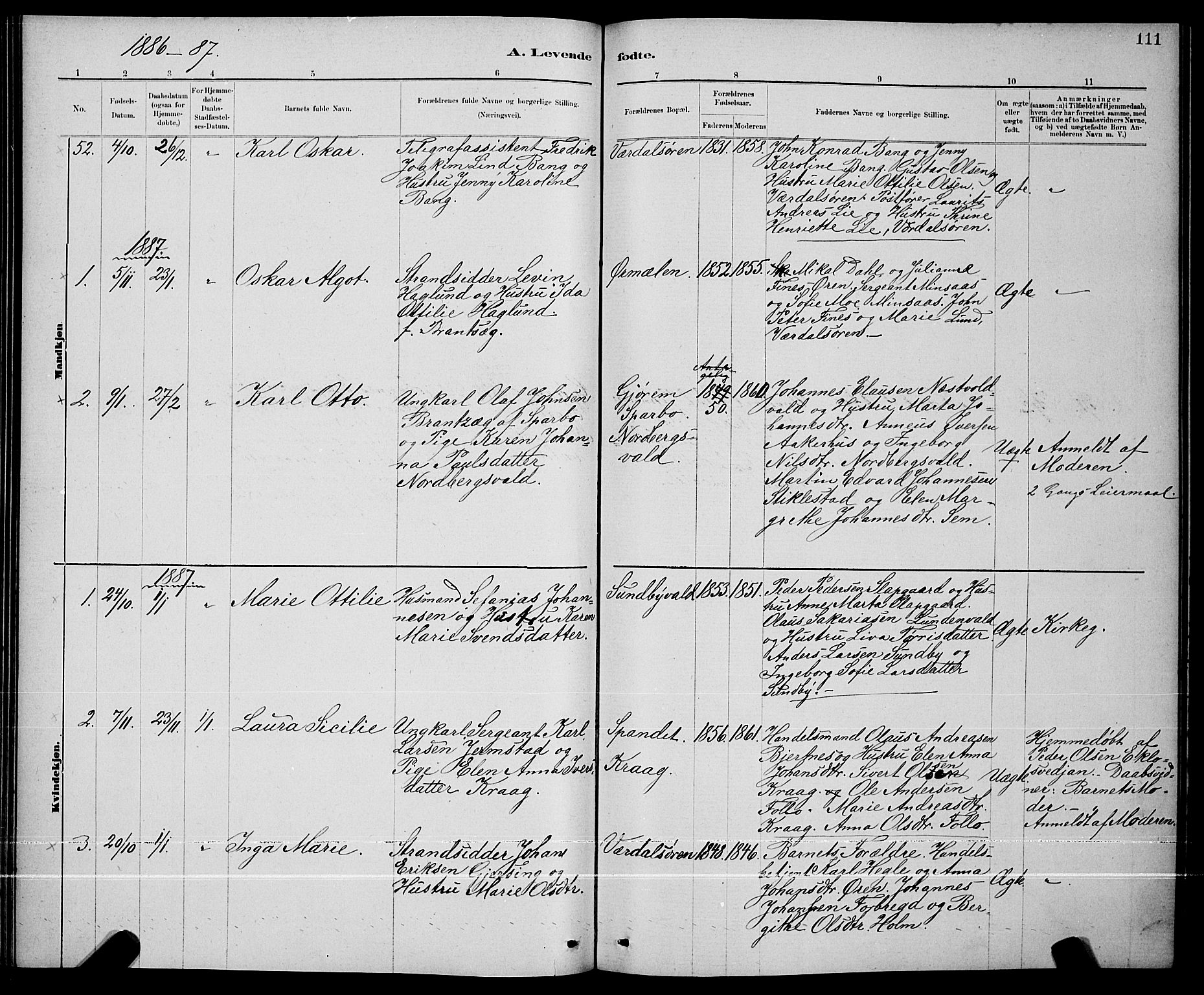 Ministerialprotokoller, klokkerbøker og fødselsregistre - Nord-Trøndelag, SAT/A-1458/723/L0256: Parish register (copy) no. 723C04, 1879-1890, p. 111