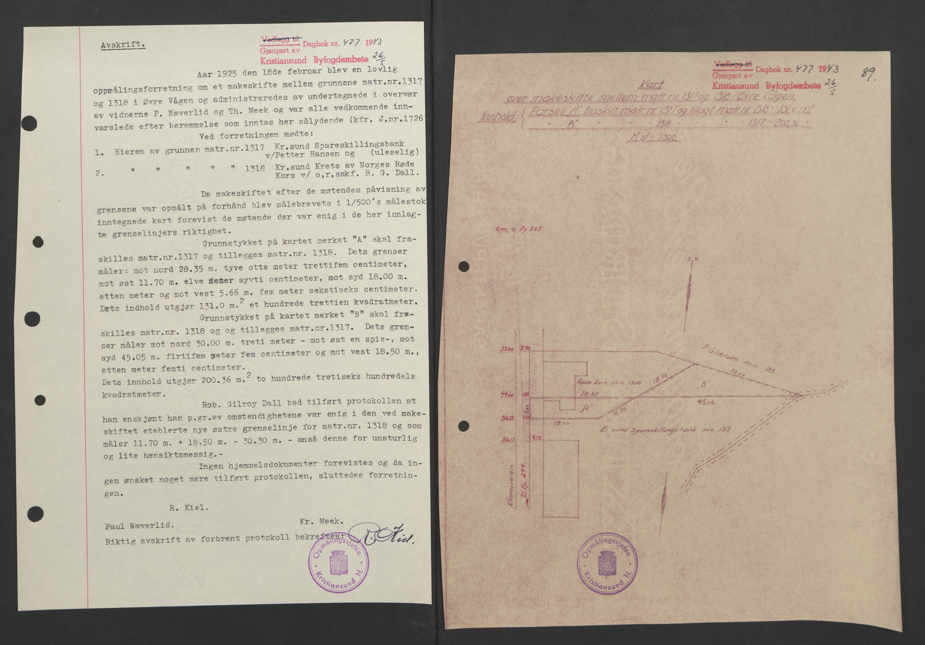 Kristiansund byfogd, AV/SAT-A-4587/A/27: Mortgage book no. 37, 1942-1945, Diary no: : 477/1943