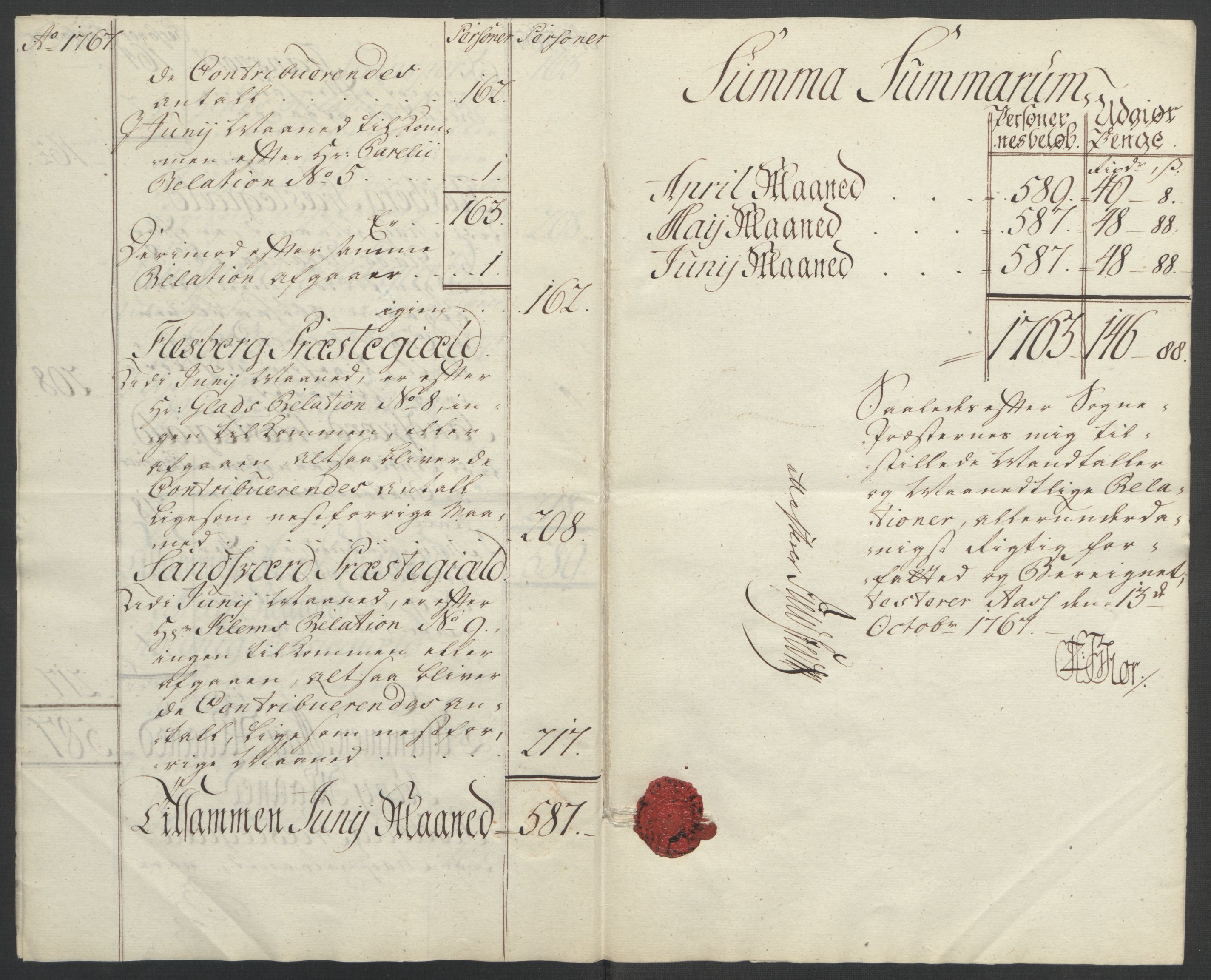 Rentekammeret inntil 1814, Reviderte regnskaper, Fogderegnskap, AV/RA-EA-4092/R24/L1672: Ekstraskatten Numedal og Sandsvær, 1762-1767, p. 335