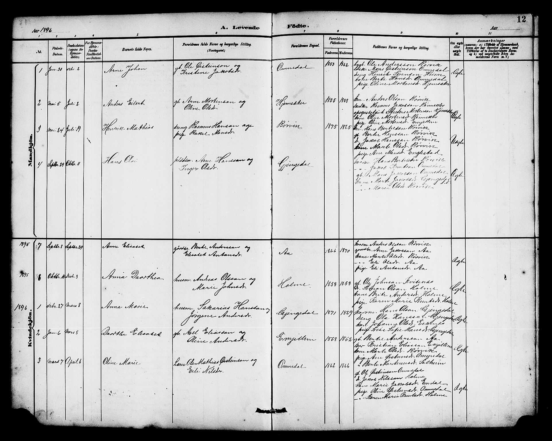 Gloppen sokneprestembete, AV/SAB-A-80101/H/Hab/Habe/L0001: Parish register (copy) no. E 1, 1891-1917, p. 12
