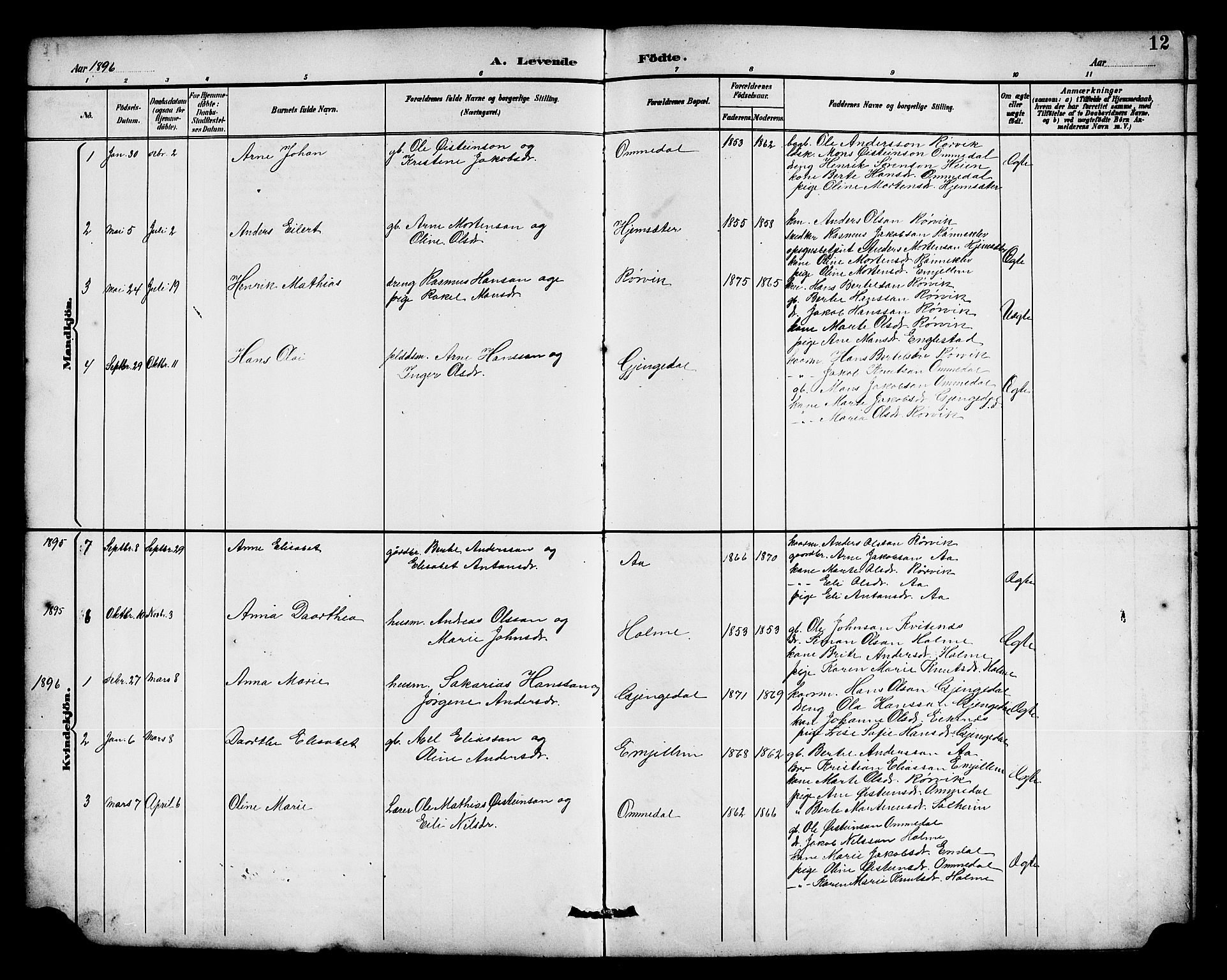 Gloppen sokneprestembete, SAB/A-80101/H/Hab/Habe/L0001: Parish register (copy) no. E 1, 1891-1917, p. 12