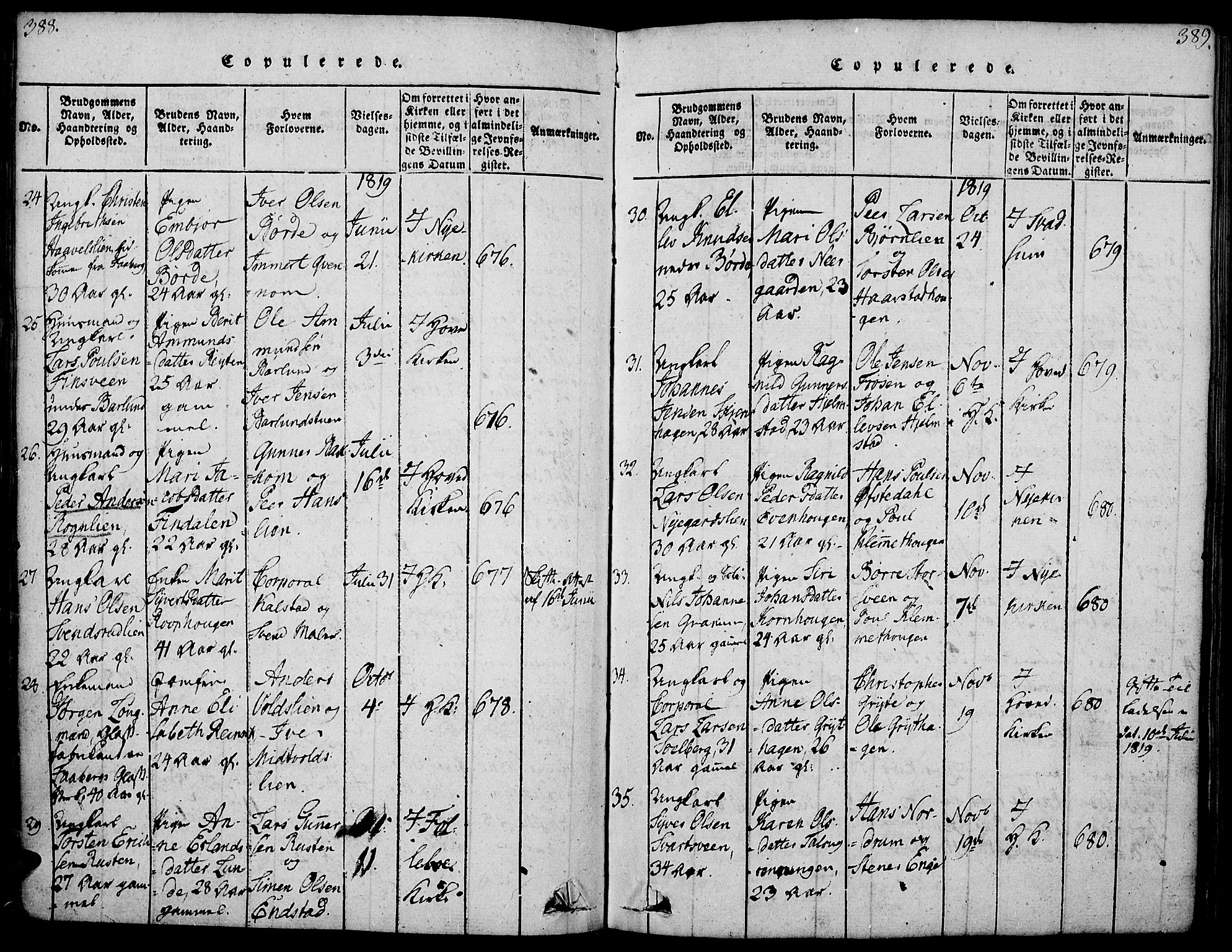 Gausdal prestekontor, SAH/PREST-090/H/Ha/Haa/L0005: Parish register (official) no. 5, 1817-1829, p. 388-389