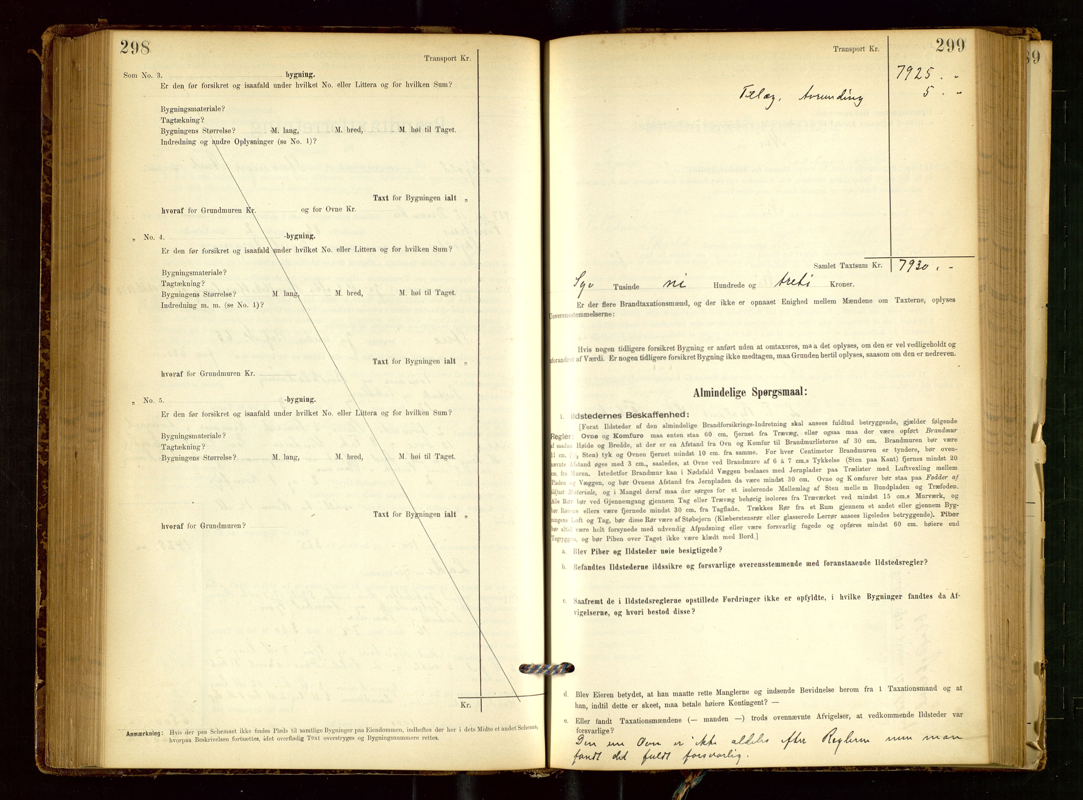 Skjold lensmannskontor, SAST/A-100182/Gob/L0001: "Brandtaxationsprotokol for Skjold Lensmandsdistrikt Ryfylke Fogderi", 1894-1939, p. 298-299