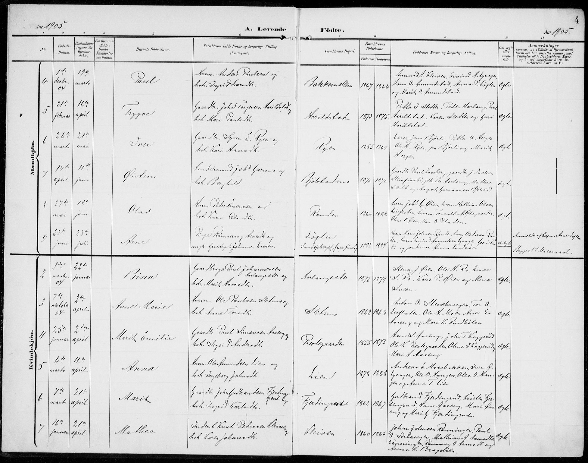 Sel prestekontor, AV/SAH-PREST-074/H/Ha/Haa/L0001: Parish register (official) no. 1, 1905-1922, p. 4