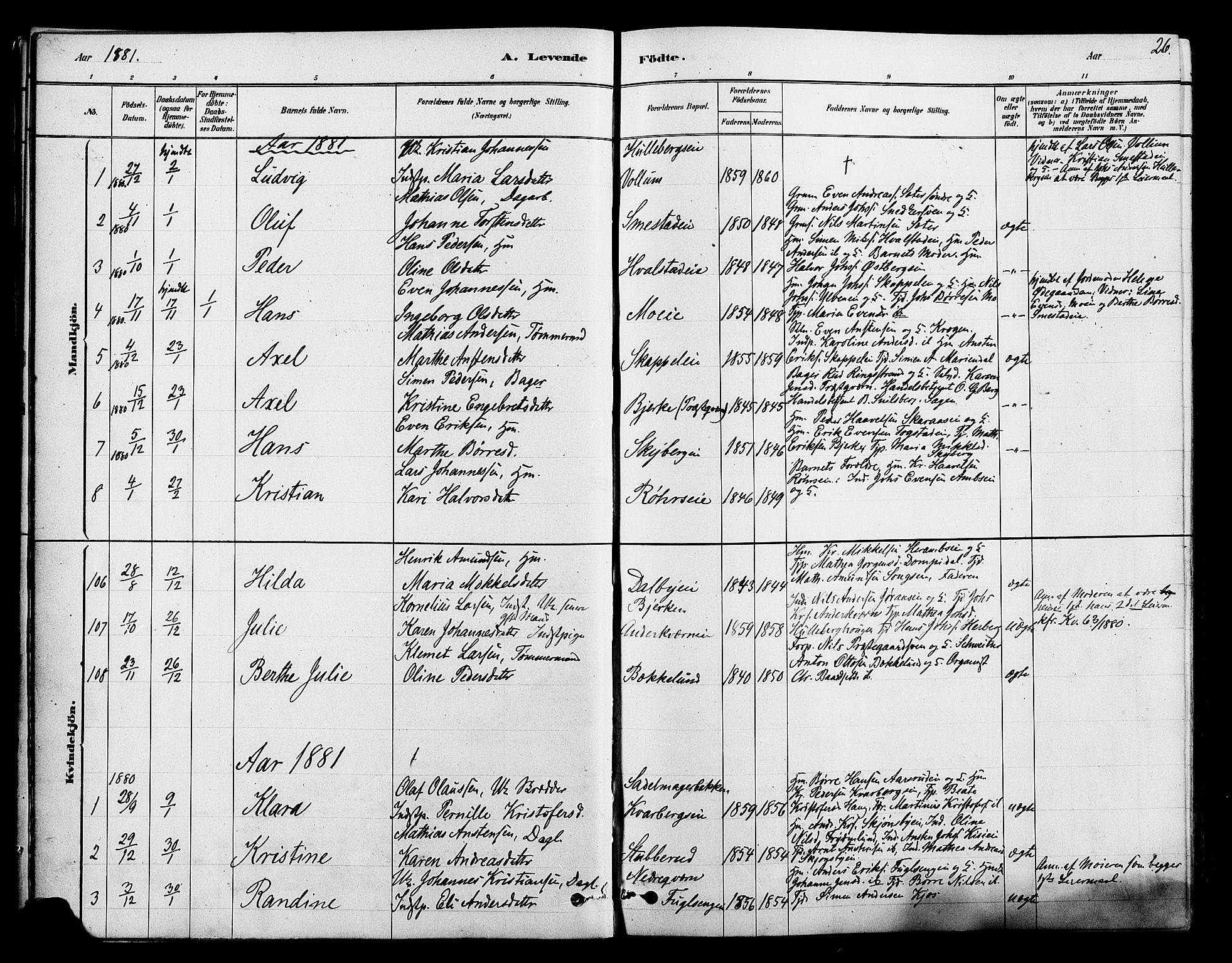 Ringsaker prestekontor, SAH/PREST-014/L/La/L0009: Parish register (copy) no. 9, 1879-1890, p. 26
