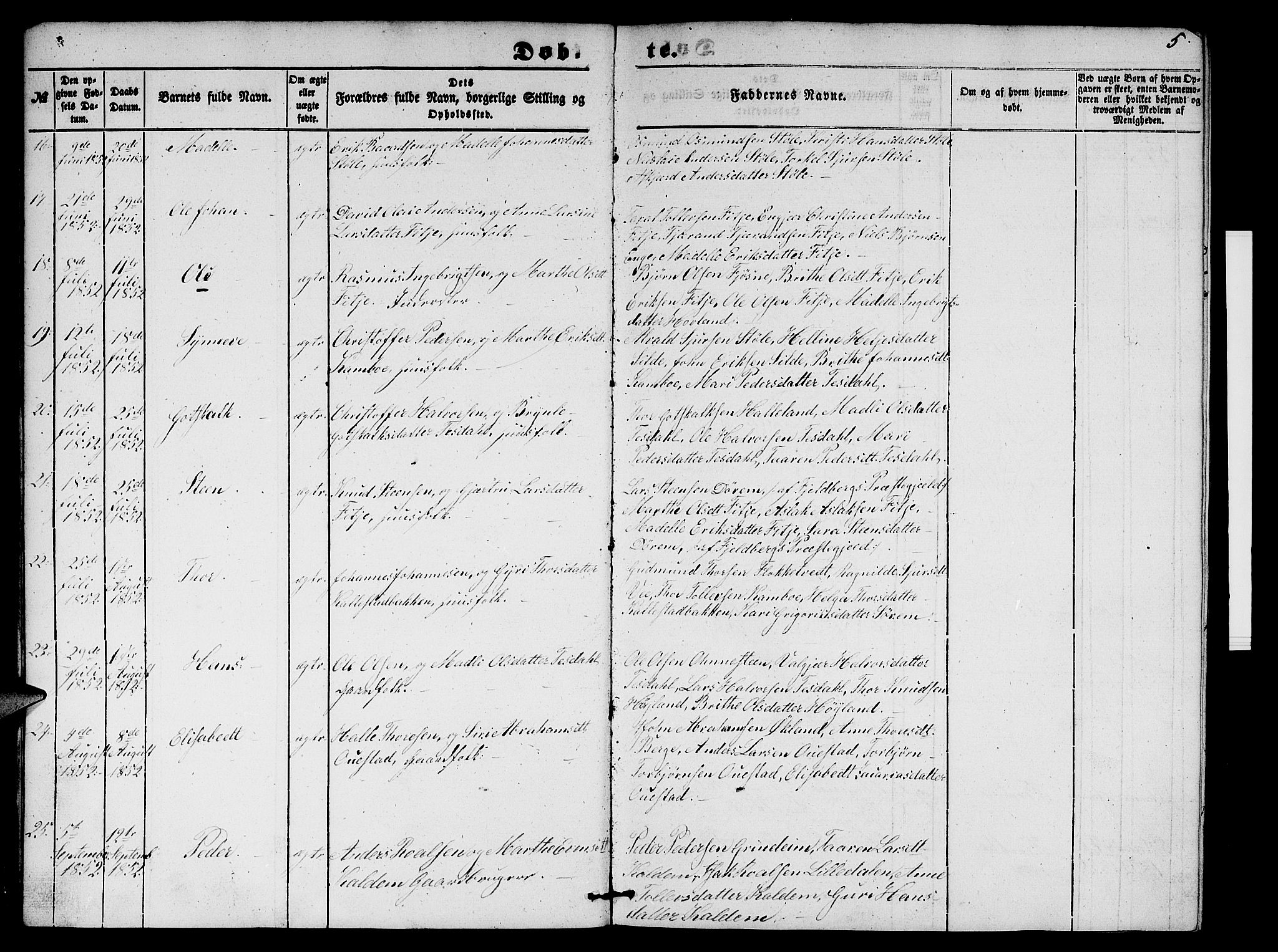 Etne sokneprestembete, AV/SAB-A-75001/H/Hab: Parish register (copy) no. A 2, 1851-1862, p. 5