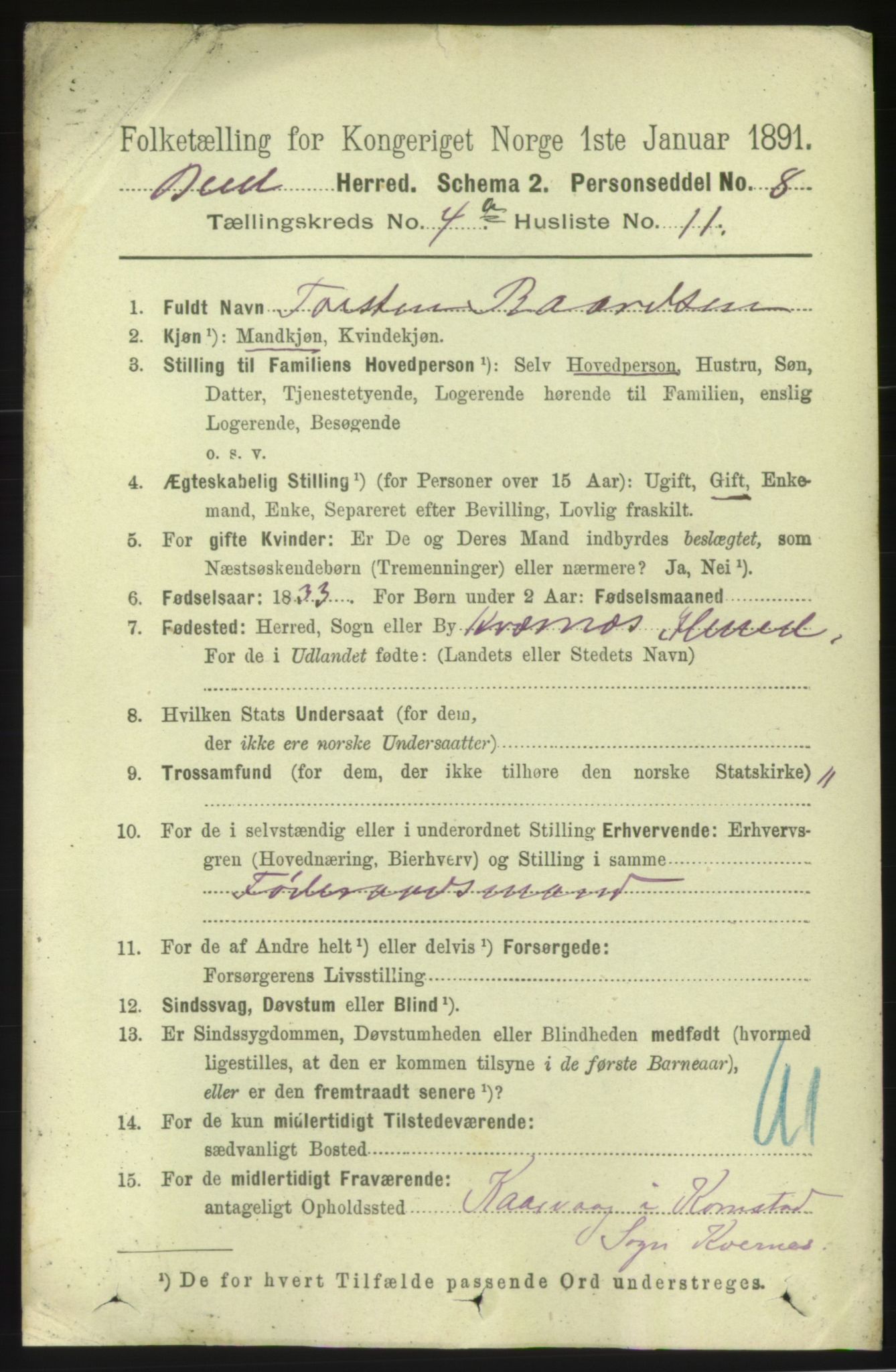 RA, 1891 census for 1549 Bud, 1891, p. 2236