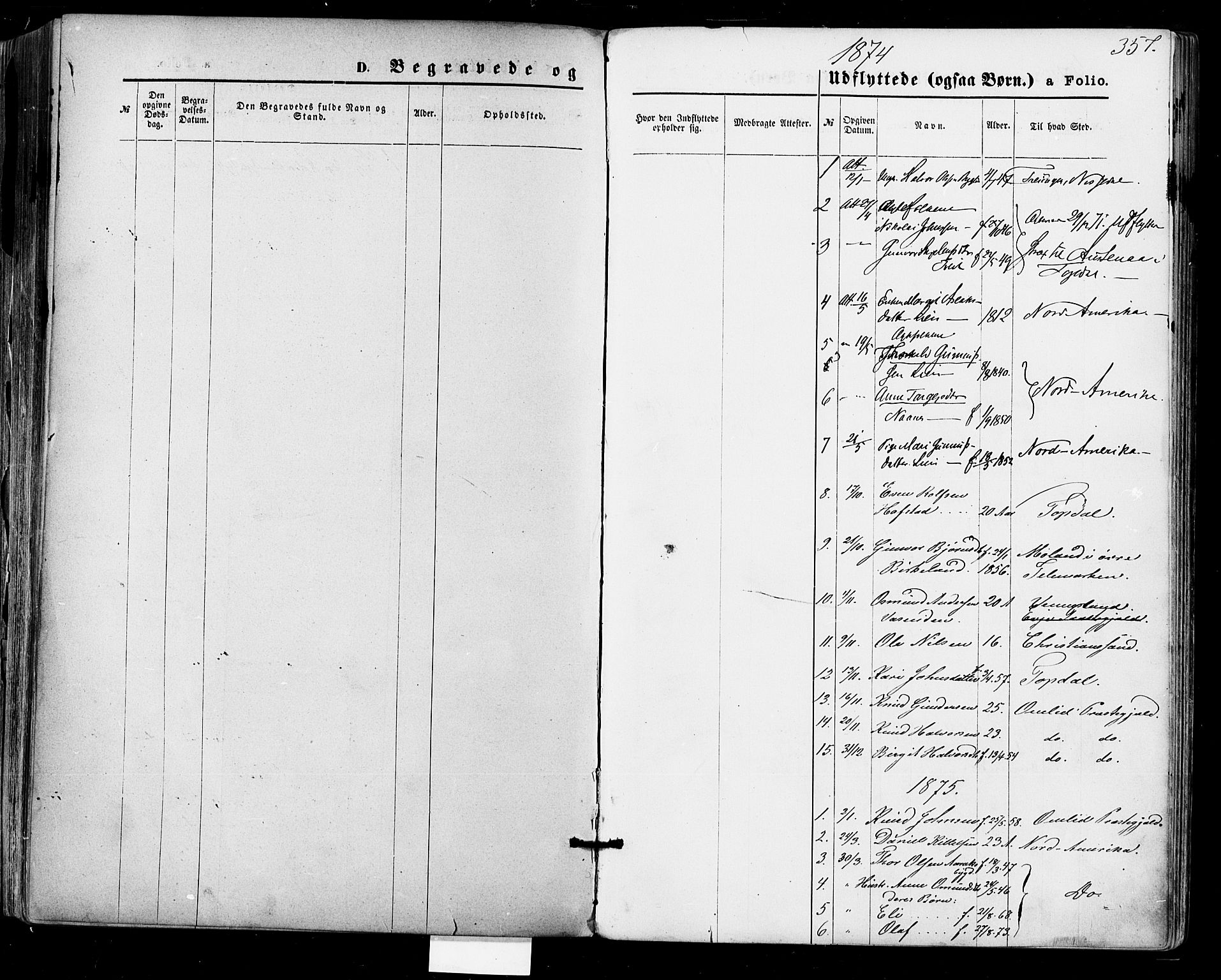 Bygland sokneprestkontor, SAK/1111-0006/F/Fa/Fab/L0006: Parish register (official) no. A 6, 1873-1884, p. 357