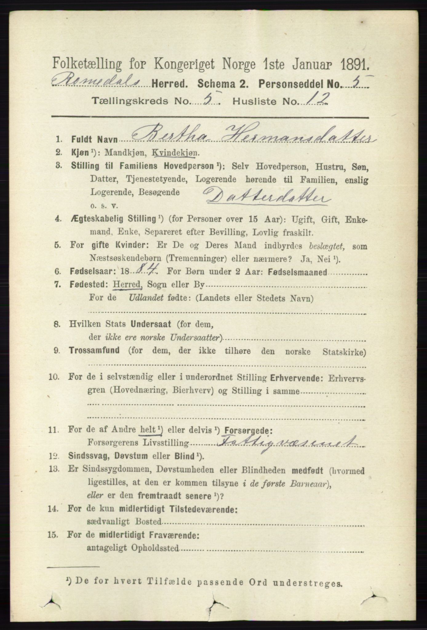 RA, 1891 census for 0416 Romedal, 1891, p. 2520
