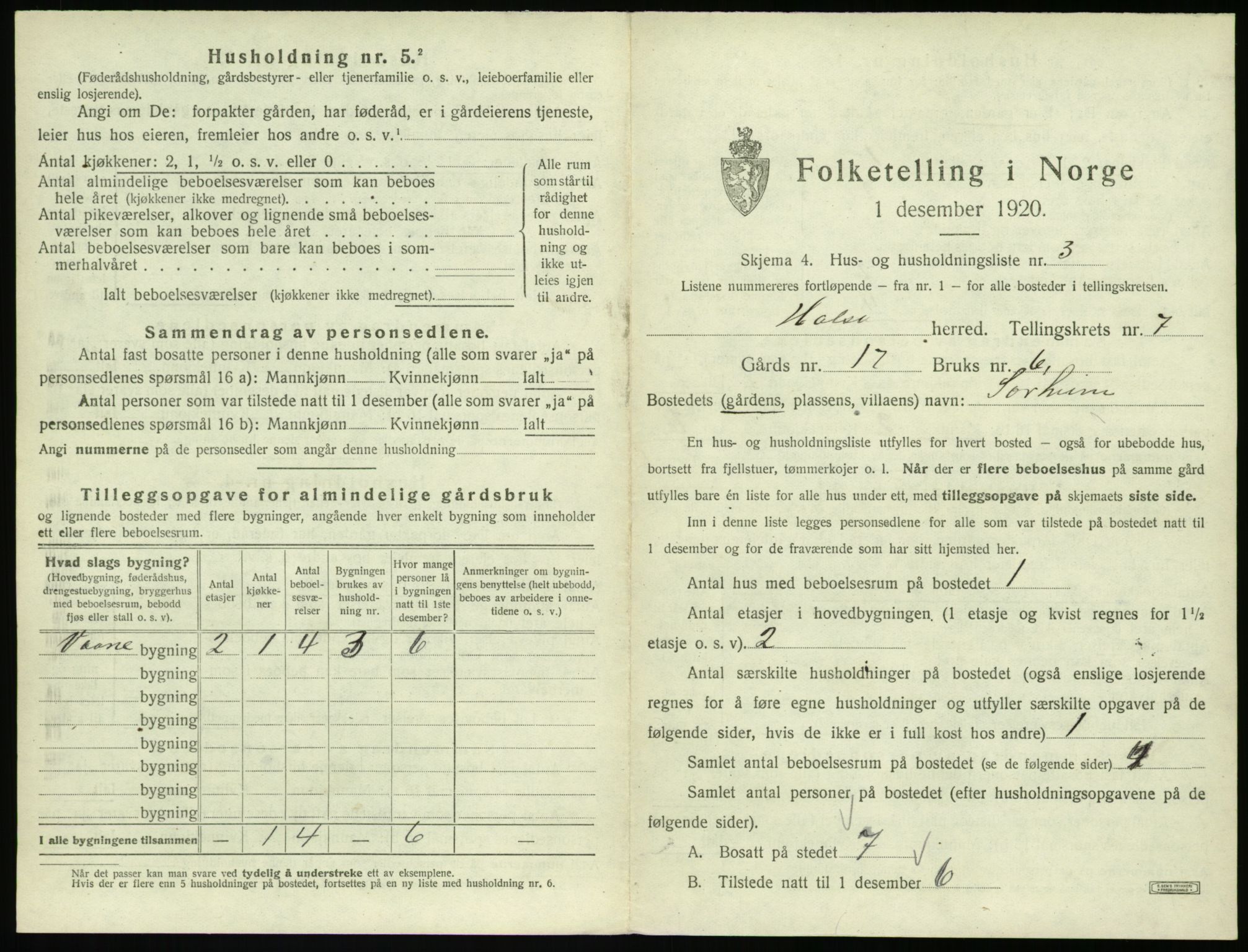 SAT, 1920 census for Halsa, 1920, p. 384