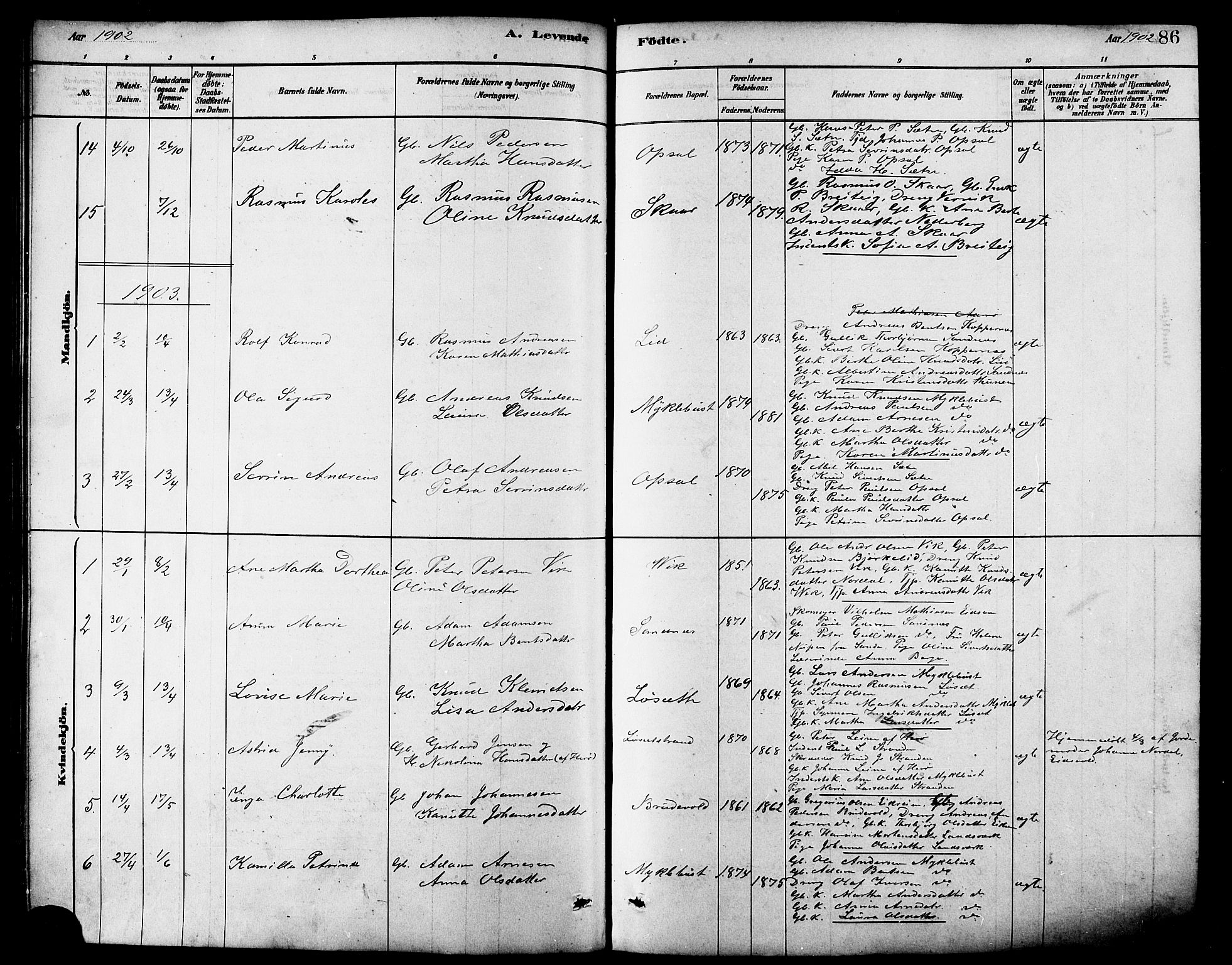 Ministerialprotokoller, klokkerbøker og fødselsregistre - Møre og Romsdal, AV/SAT-A-1454/502/L0027: Parish register (copy) no. 502C01, 1878-1908, p. 86