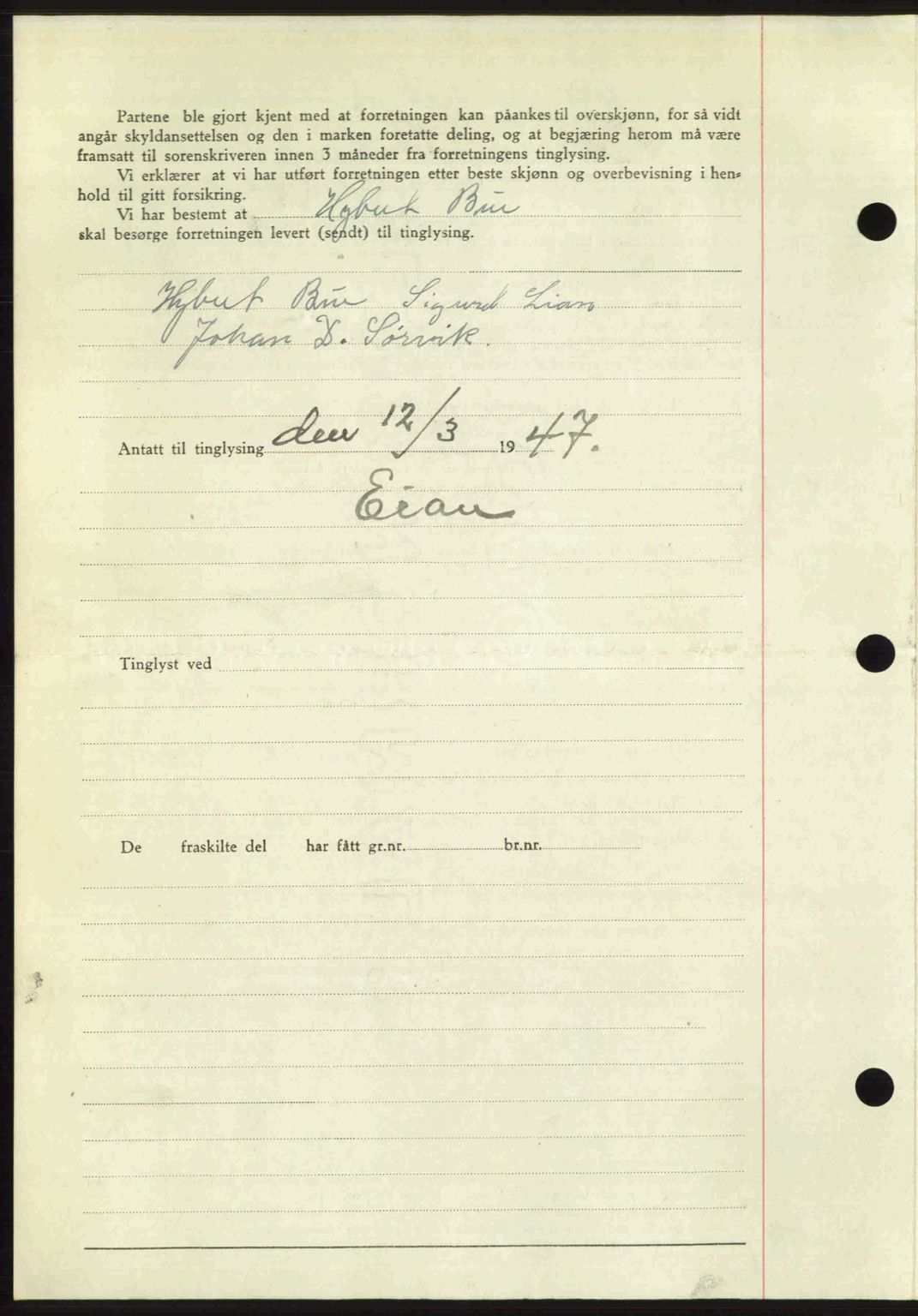 Fosen sorenskriveri, AV/SAT-A-1107/1/2/2C: Mortgage book no. A4-6, 1946-1947, Diary no: : 348/1947