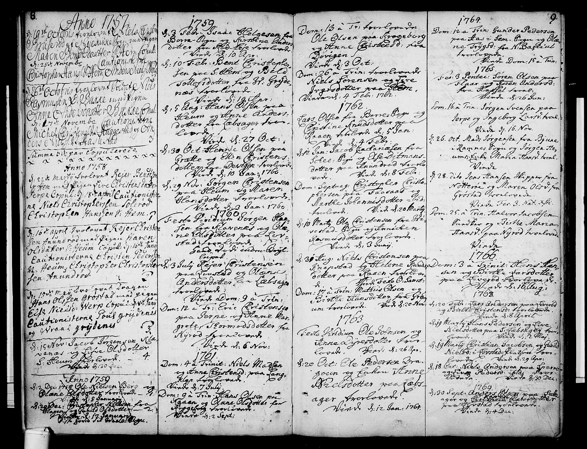 Våle kirkebøker, SAKO/A-334/F/Fa/L0004: Parish register (official) no. I 4 /1, 1732-1773, p. 8-9